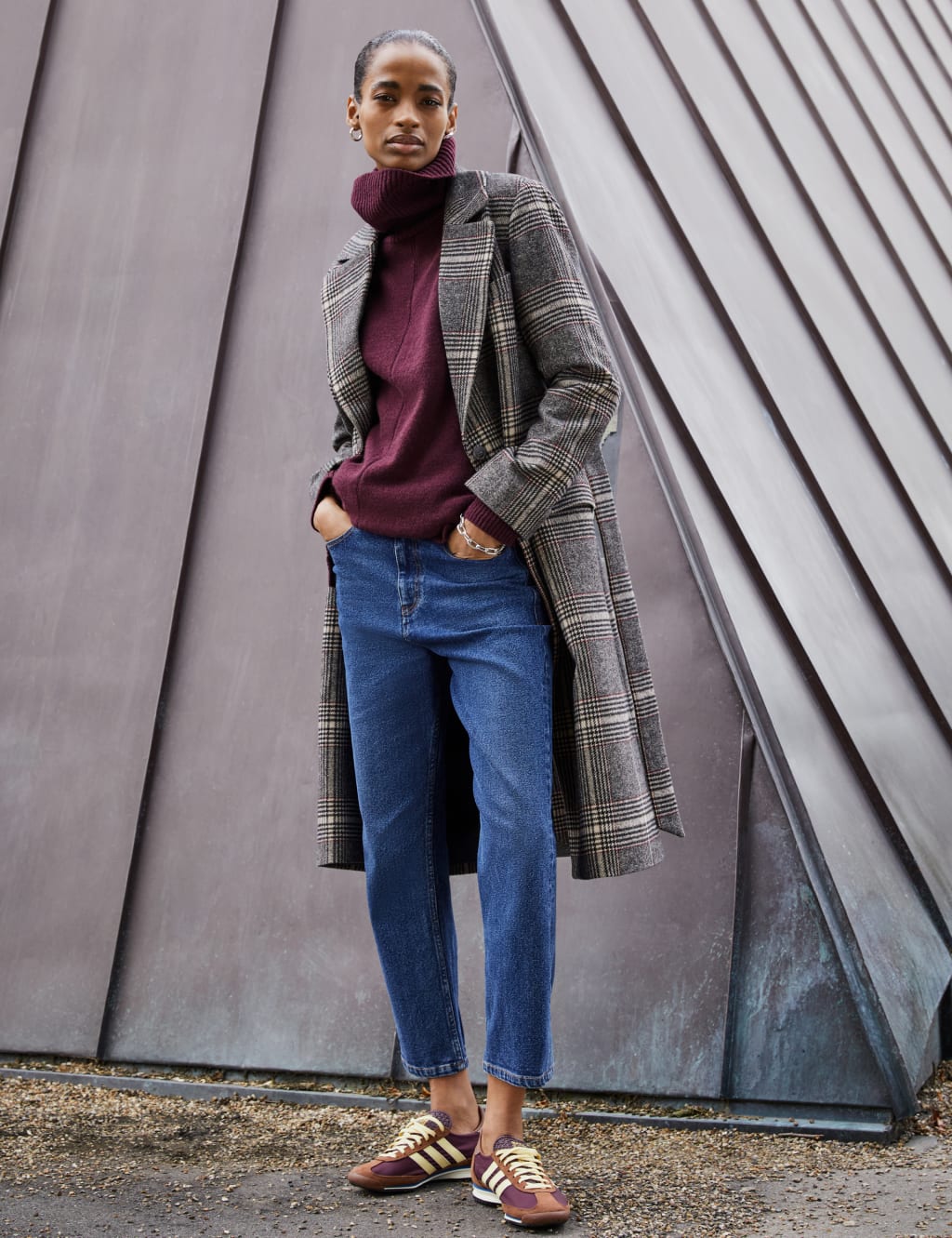 Checked Longline Trench Style Coat with Wool 3 of 6