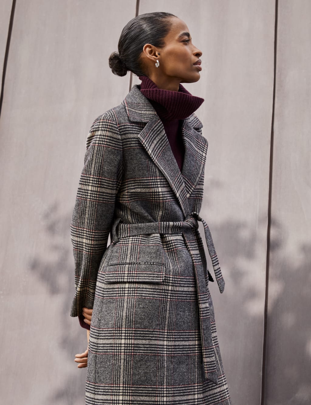 Checked Longline Trench Style Coat with Wool 5 of 6