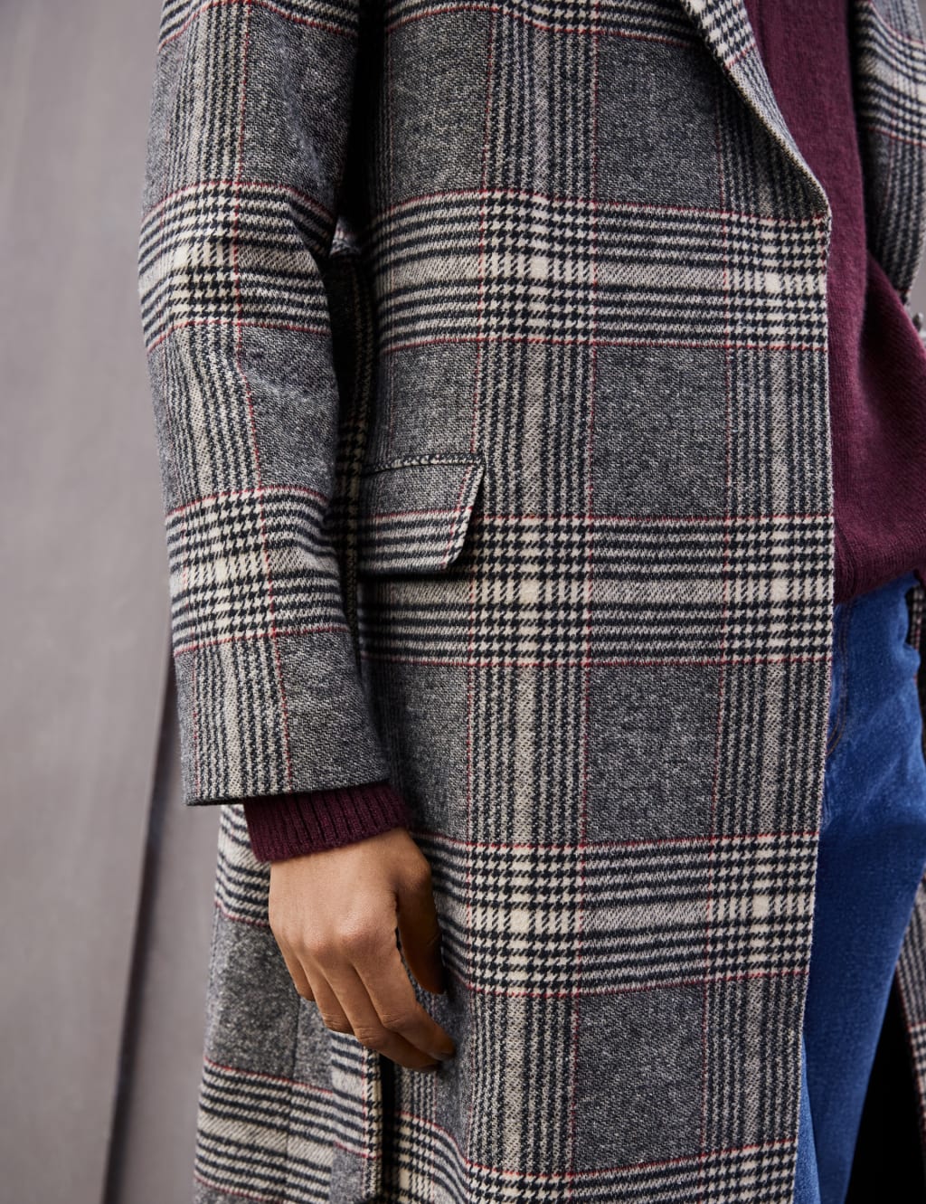 Checked Longline Trench Style Coat with Wool 6 of 6