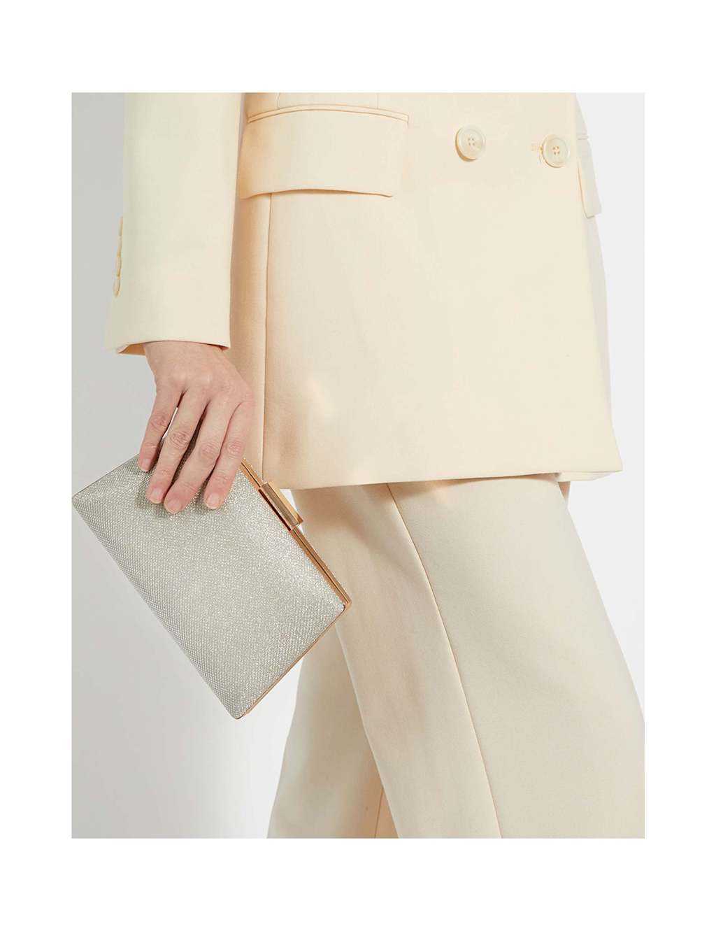 Metallic Embellished Angled Frame Clutch 2 of 6