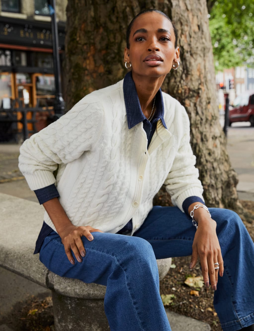 Merino Wool Blend Cable Knit Cardigan BAUKJEN M S
