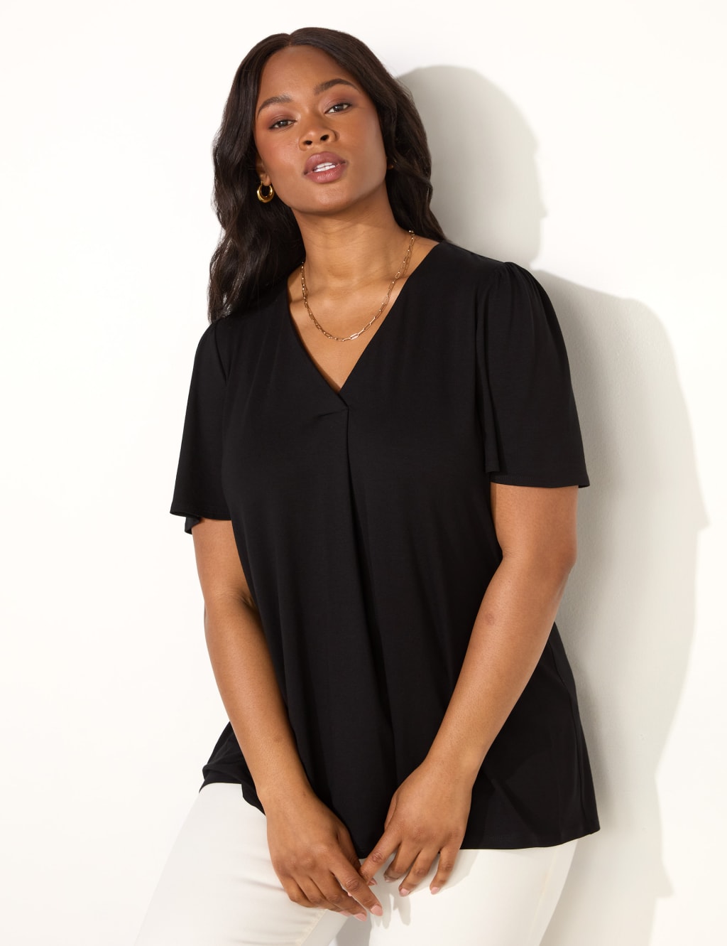 Jersey V-Neck Pleat Front Top 2 of 3