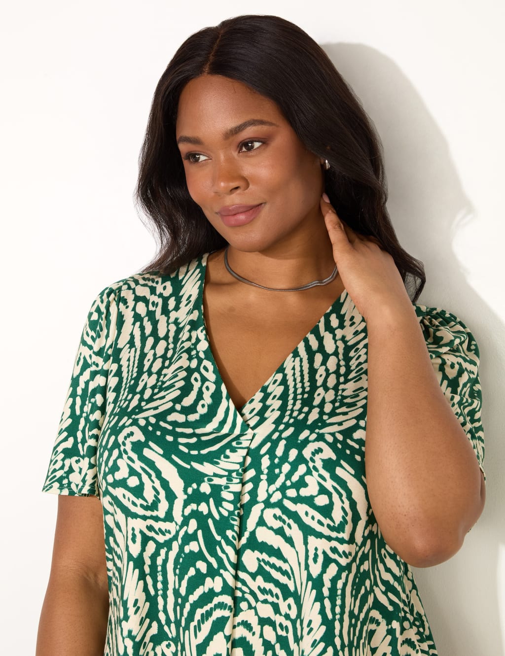 Jersey Printed V-Neck Angel Sleeve Top 2 of 3