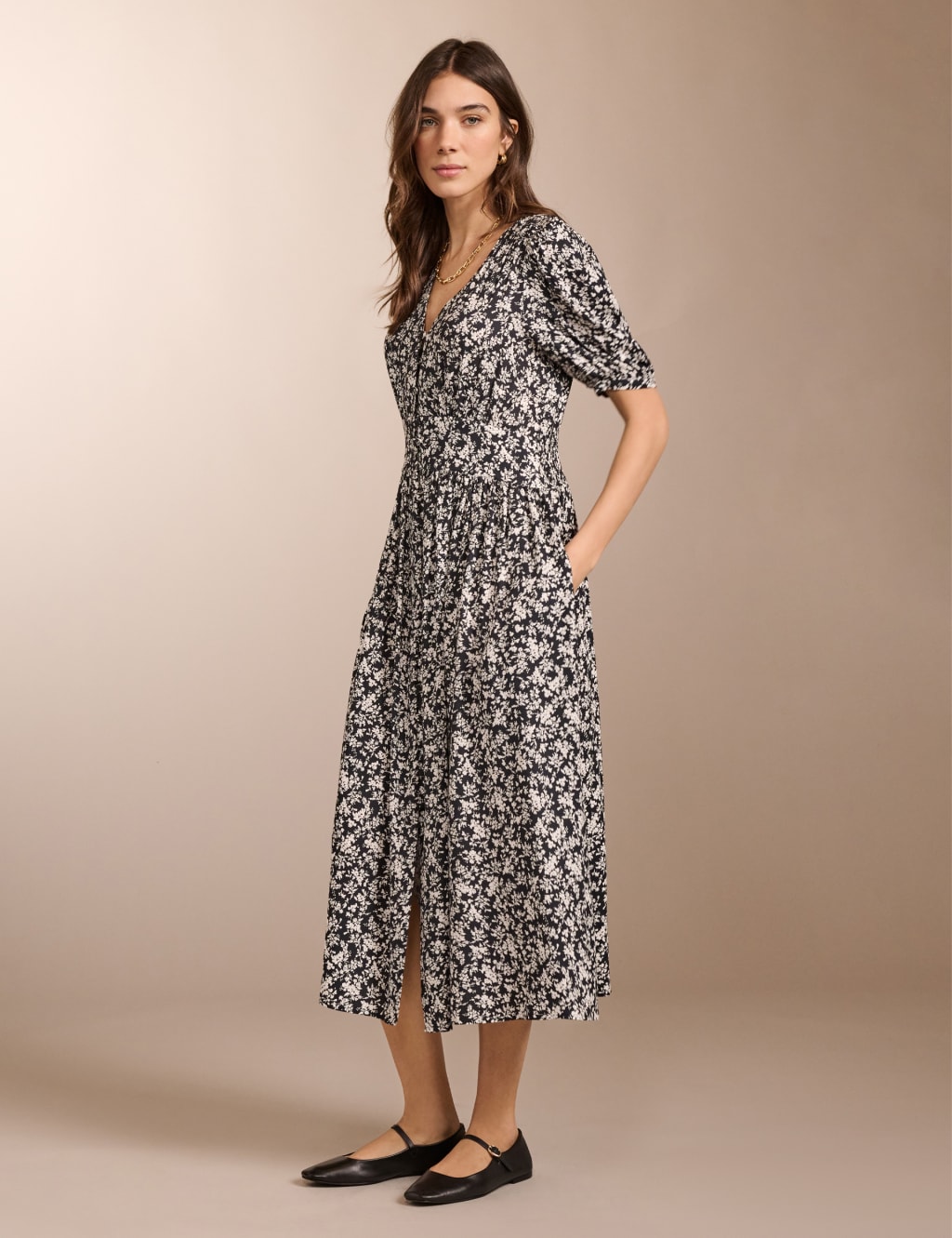 Floral V Neck Midaxi Skater Dress