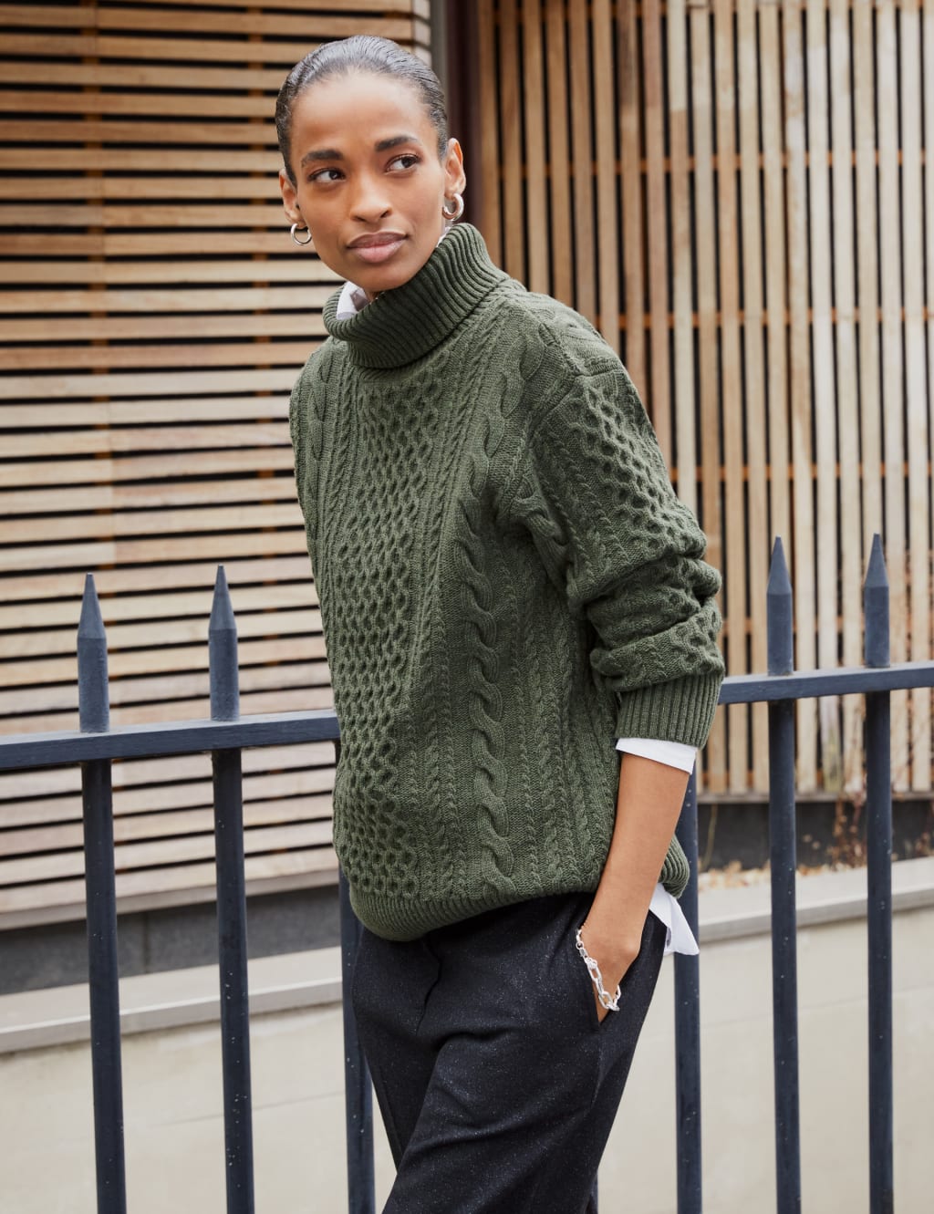 Merino Wool Blend Cable Knit Jumper 3 of 5