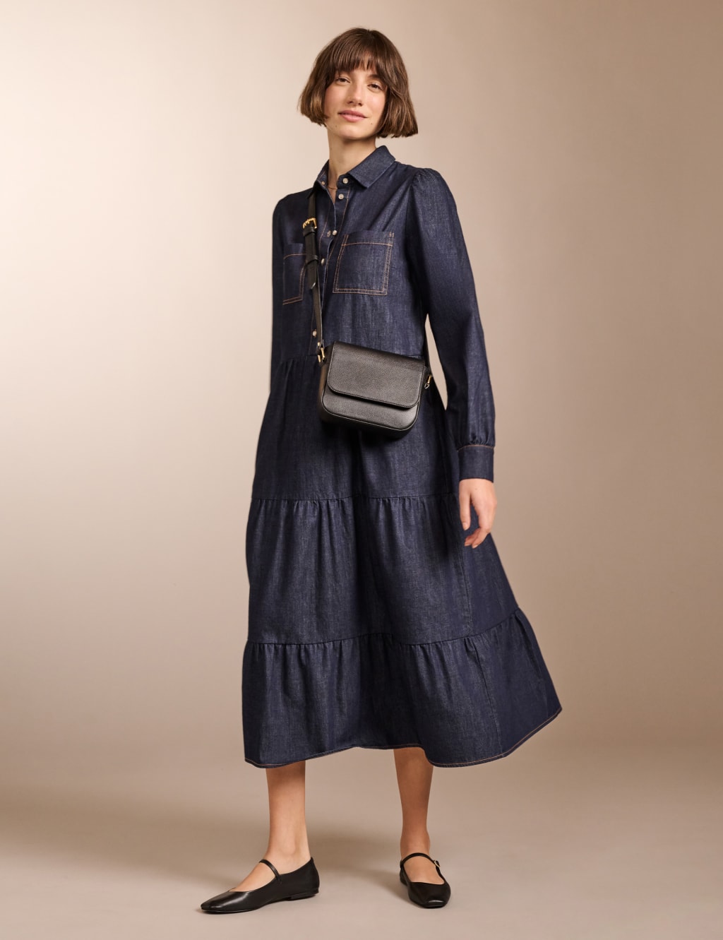 Denim Midi Tiered Dress 1 of 4