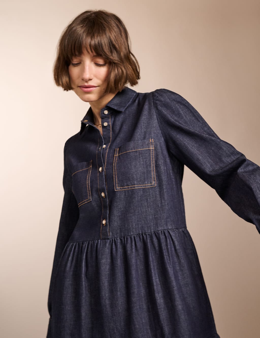 Denim Midi Tiered Dress 2 of 4