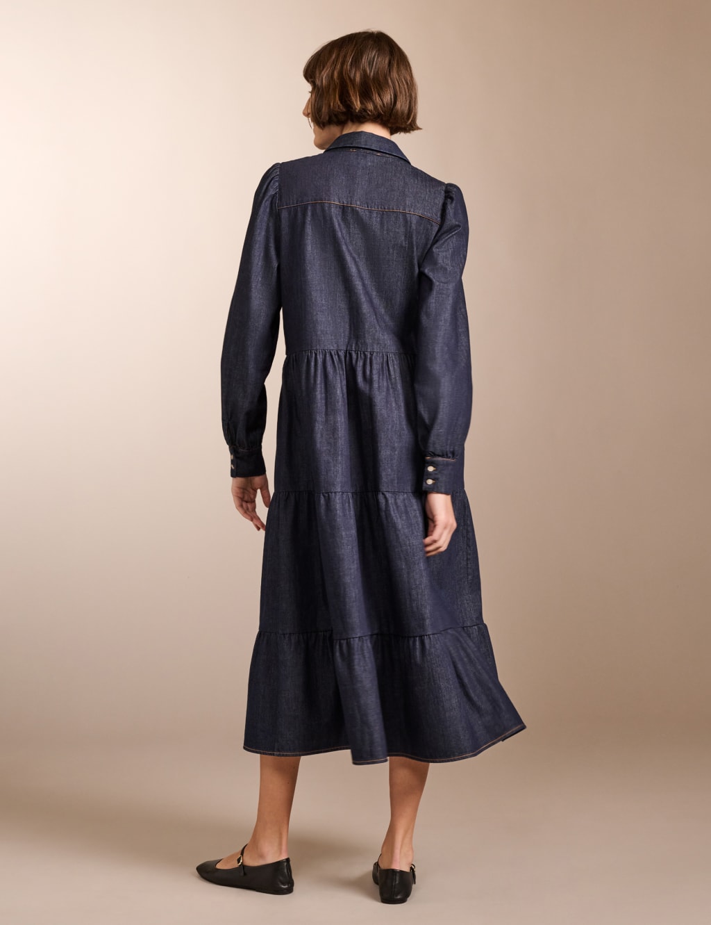 Denim Midi Tiered Dress 3 of 4