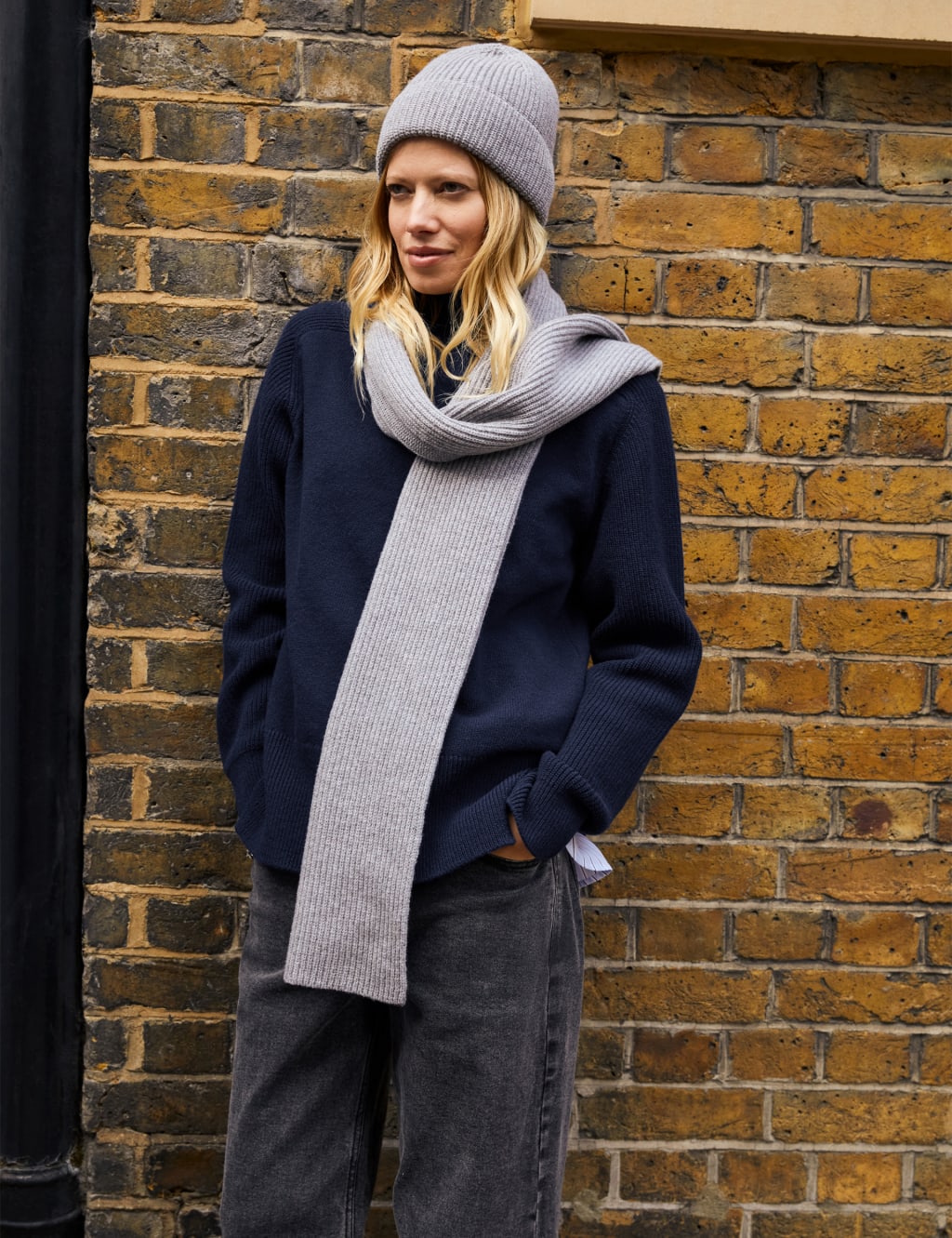 Pure Wool Ribbed Knit Scarf 1 of 3