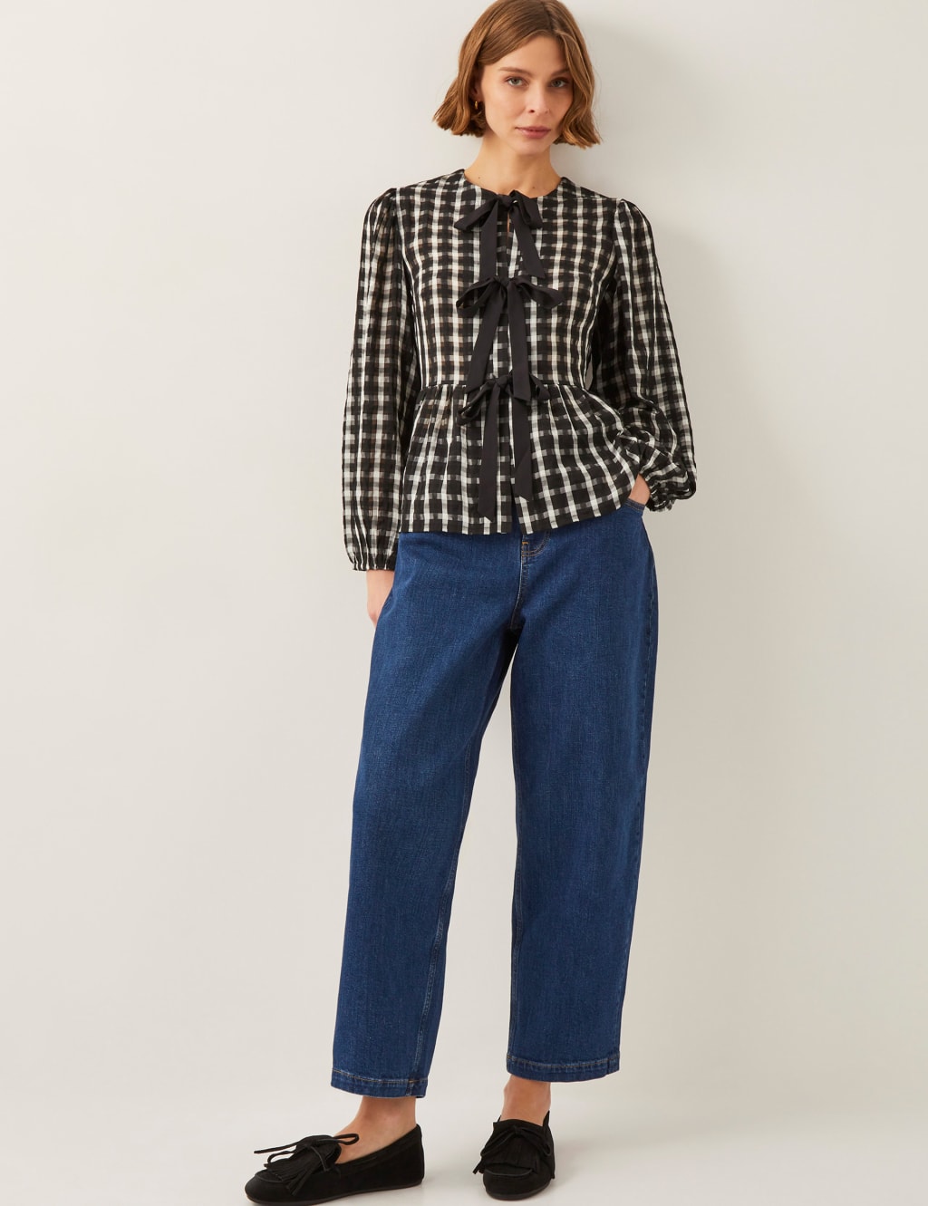 Checked Tie Front Peplum Blouse 4 of 4