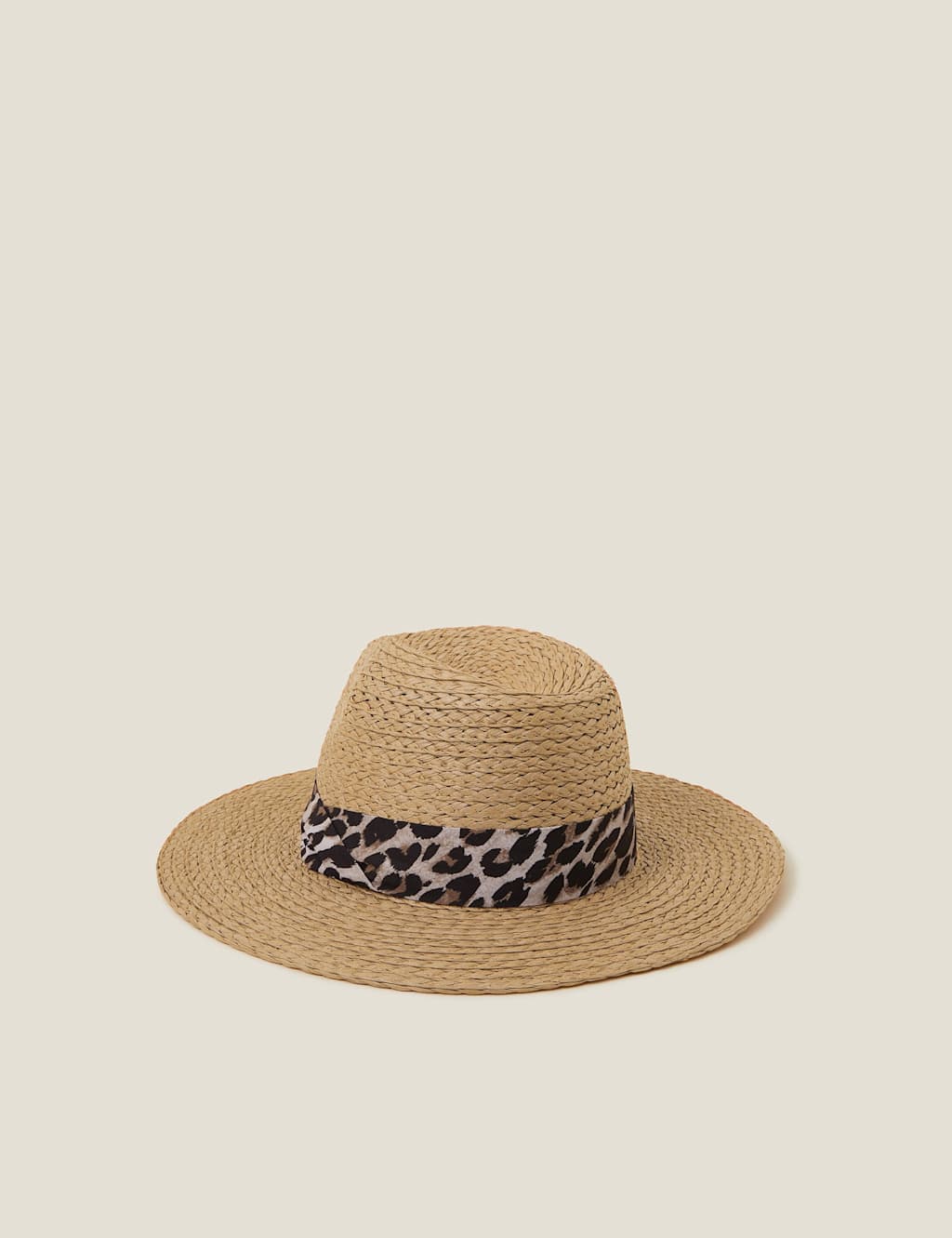 Woven Straw Leopard Trim Fedora Hat 2 of 3