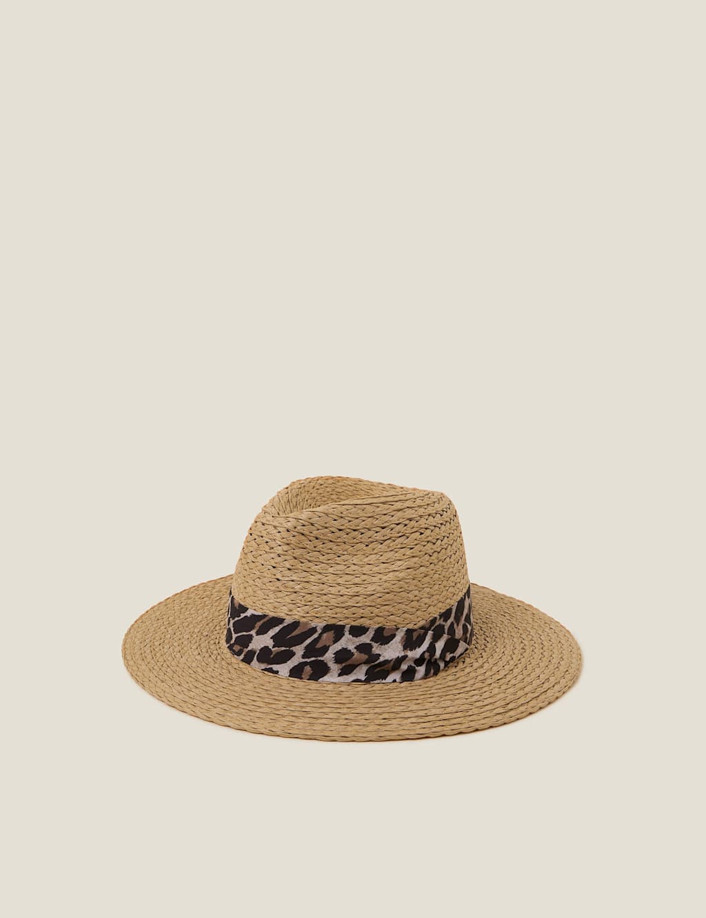 Woven Straw Leopard Trim Fedora Hat 1 of 3