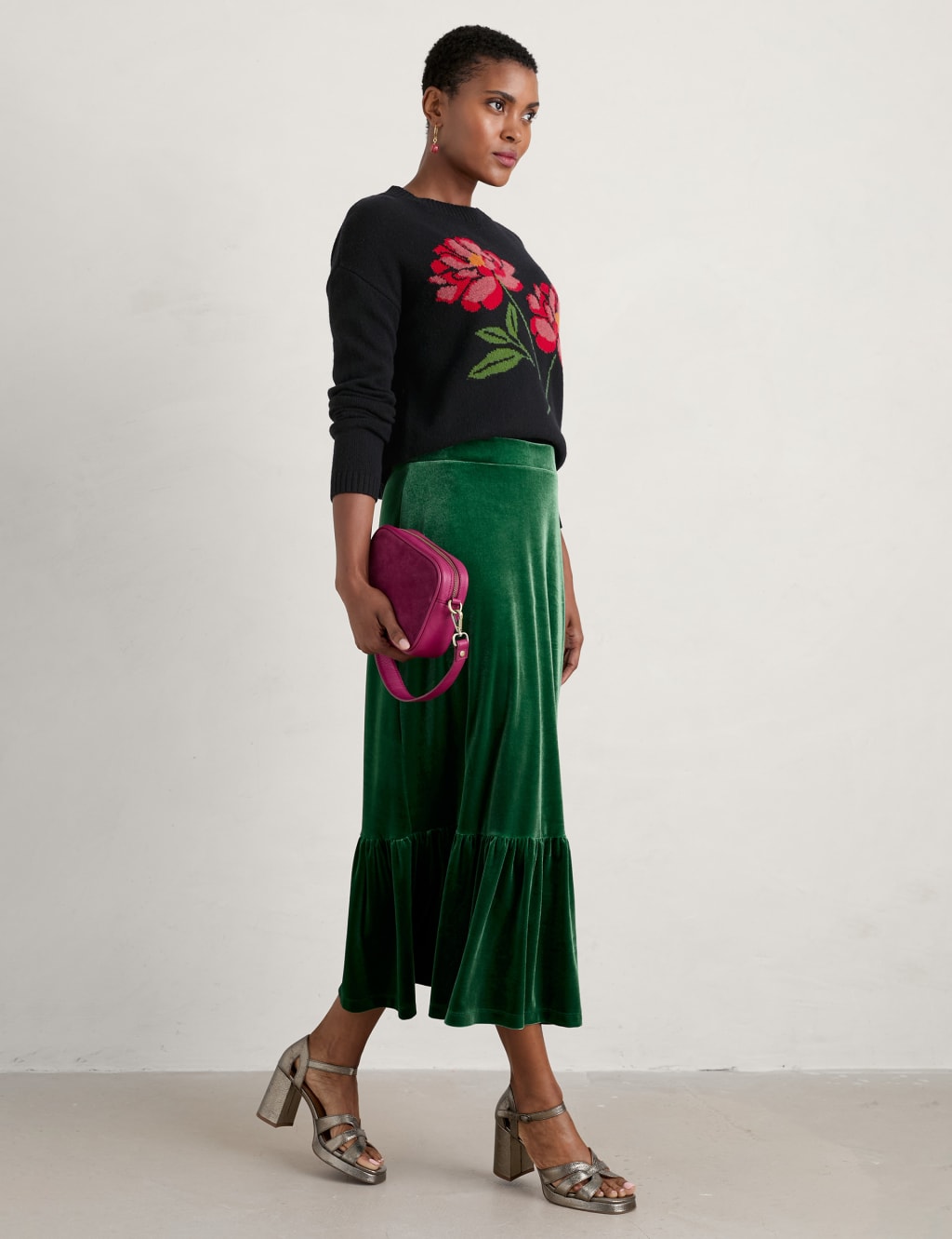Velvet Midi Tiered Skirt
