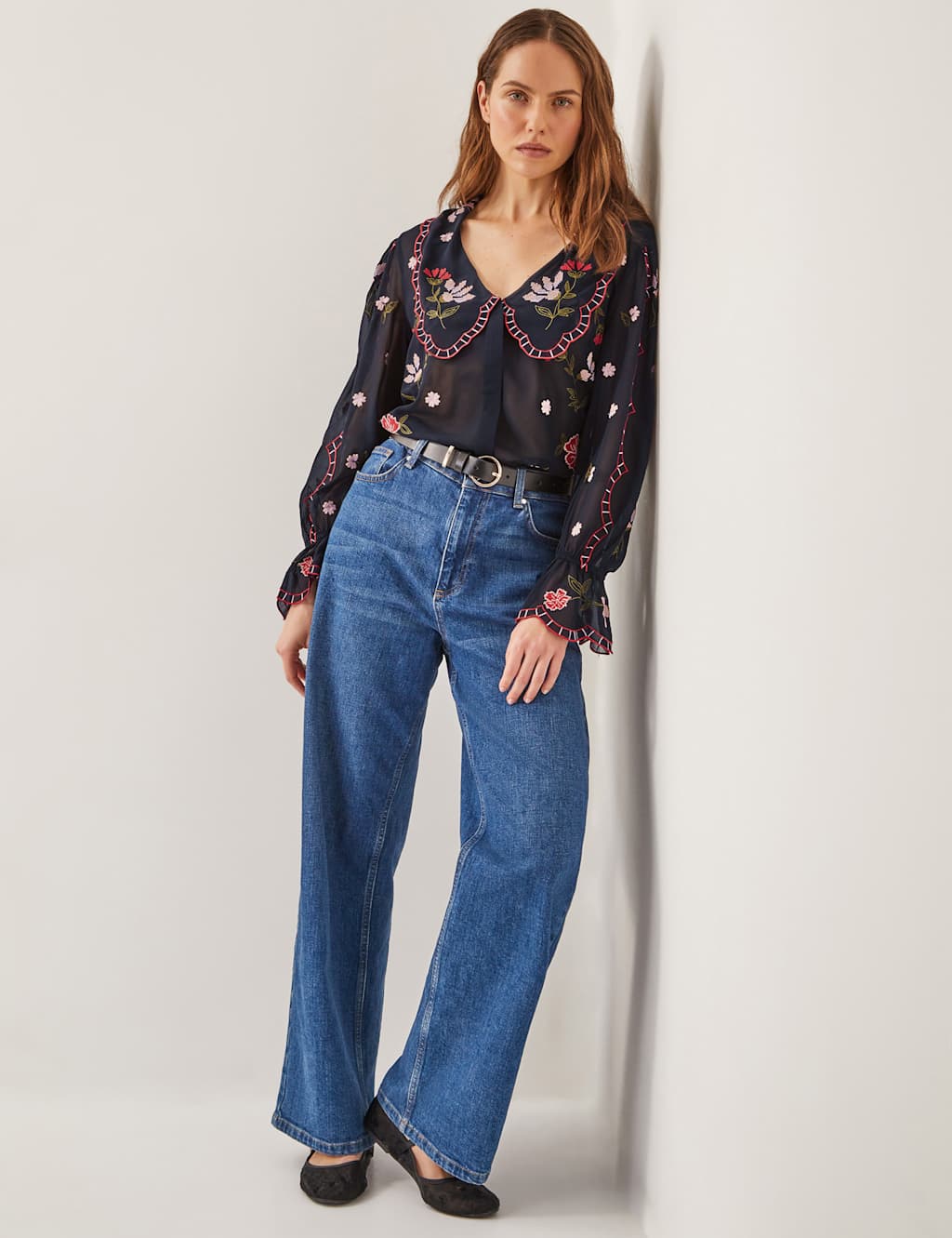 Sheer Embroidered Oversized Collared Blouse 4 of 4