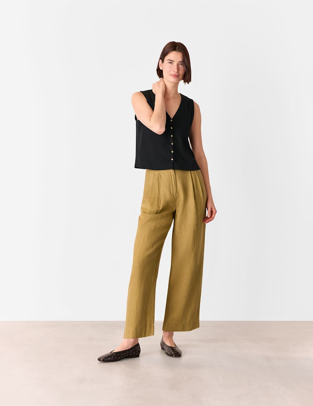 Lyocell Rich Ribbed Button Through Tank Top 1 of 4