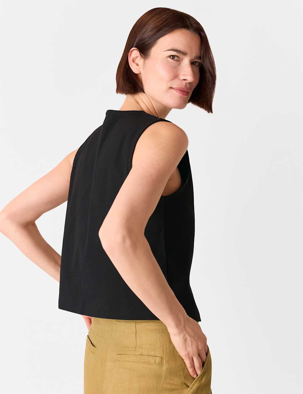 Lyocell Rich Ribbed Button Through Tank Top 3 of 4