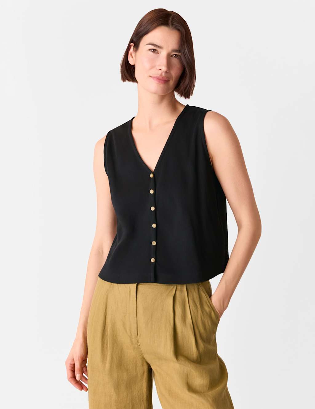 Lyocell Rich Ribbed Button Through Tank Top 4 of 4