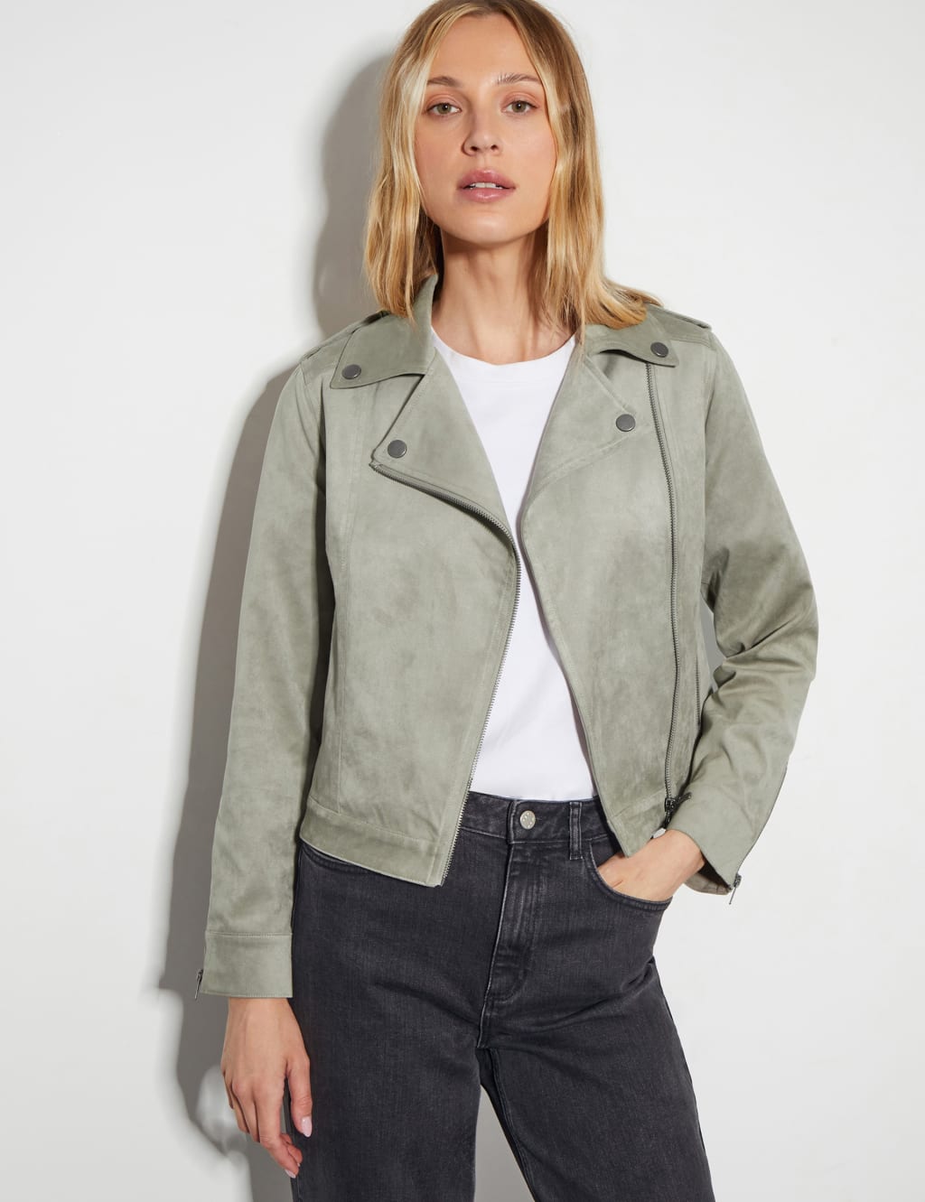 Faux suede biker jacket shop