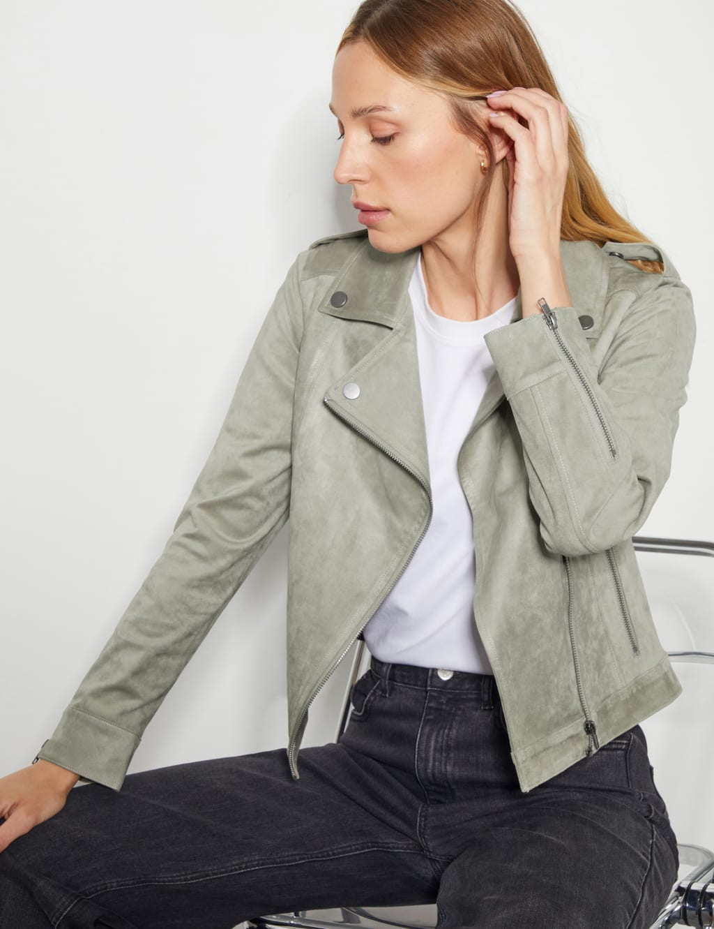 Faux suede biker jacket grey new arrivals
