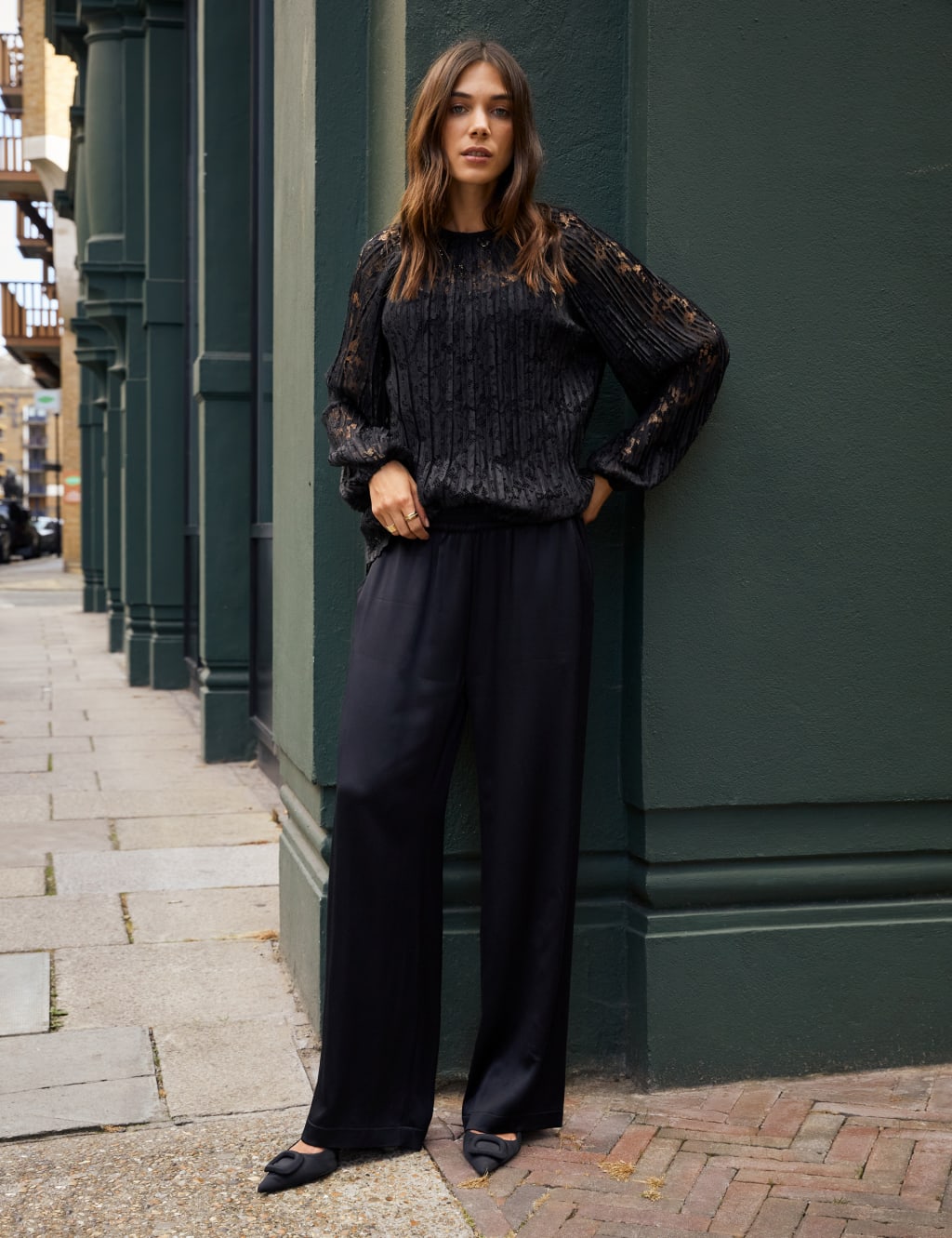 Satin Elasticated Wide Leg Trousers 1 of 3