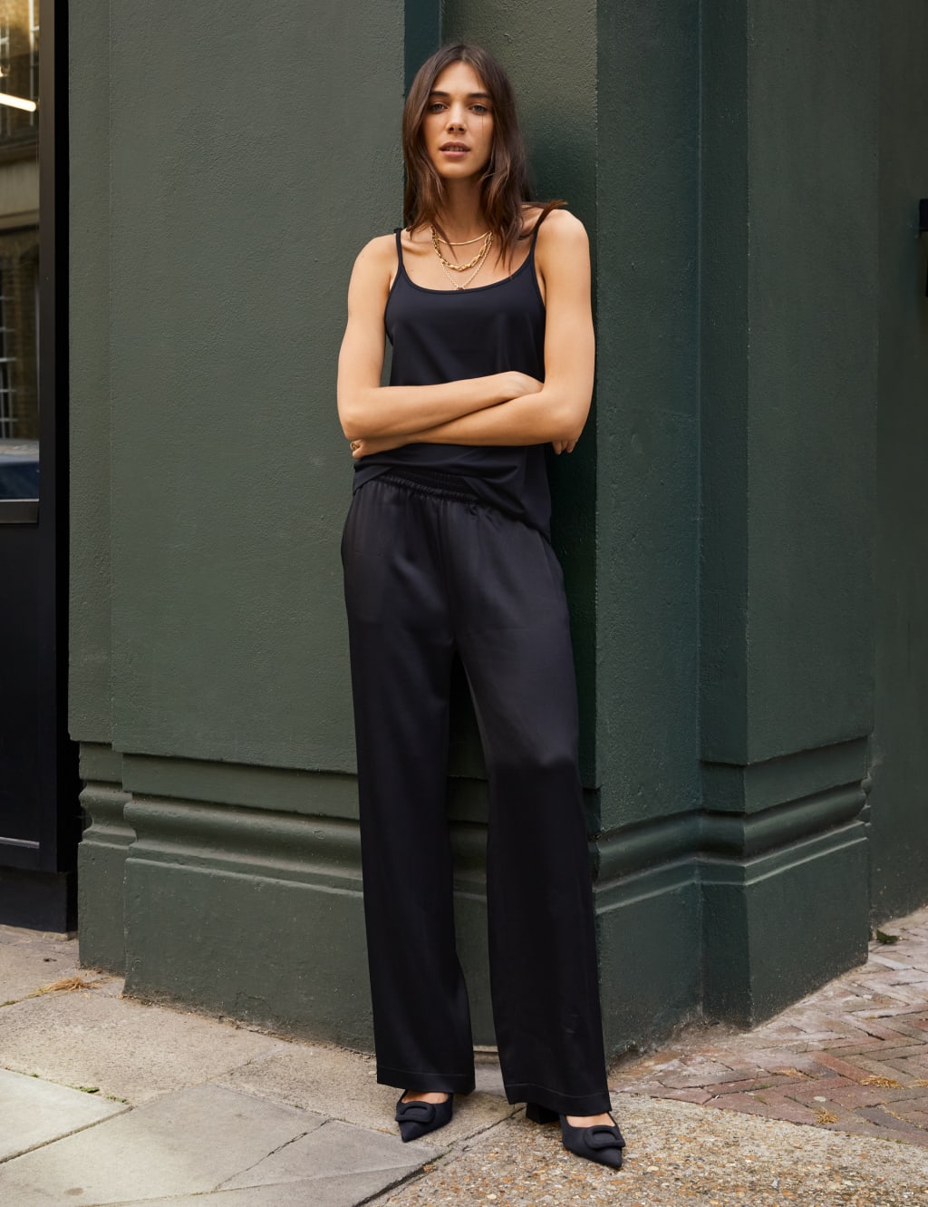 Satin Elasticated Wide Leg Trousers 2 of 3