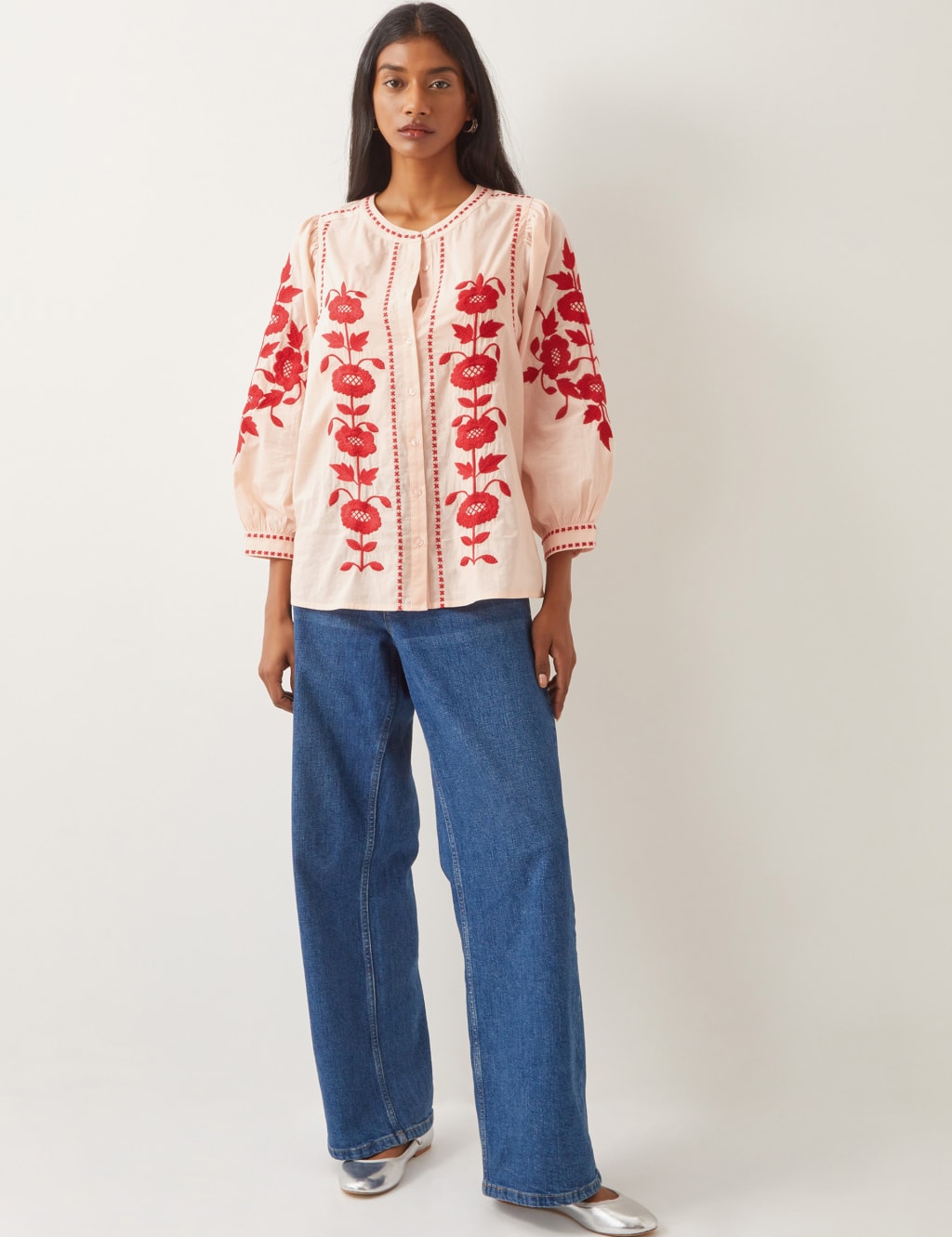 Pure Cotton Embroidered Round Neck Blouse 2 of 5