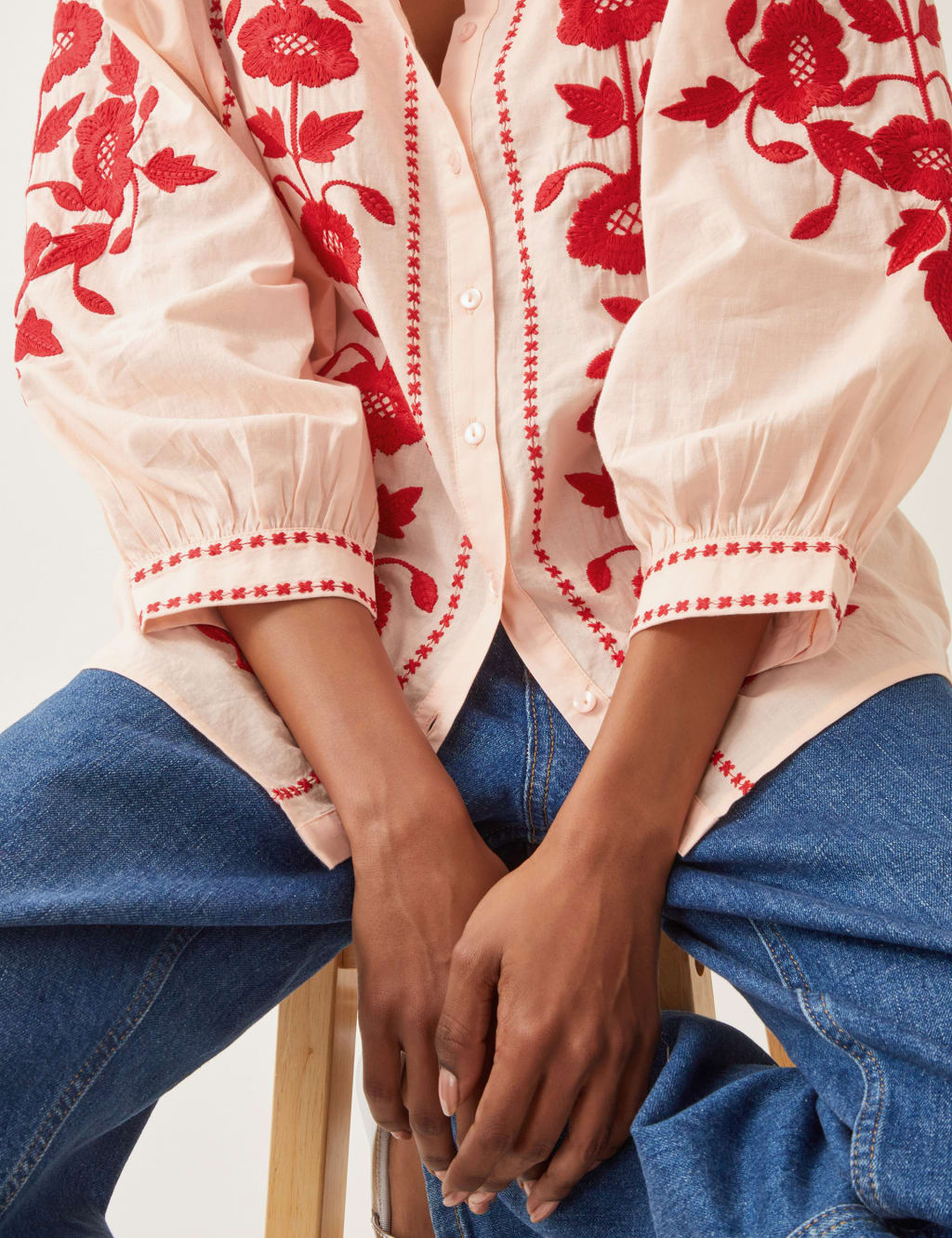 Pure Cotton Embroidered Round Neck Blouse 3 of 5