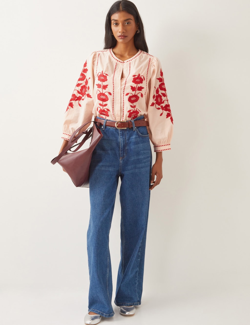 Pure Cotton Embroidered Round Neck Blouse 4 of 5