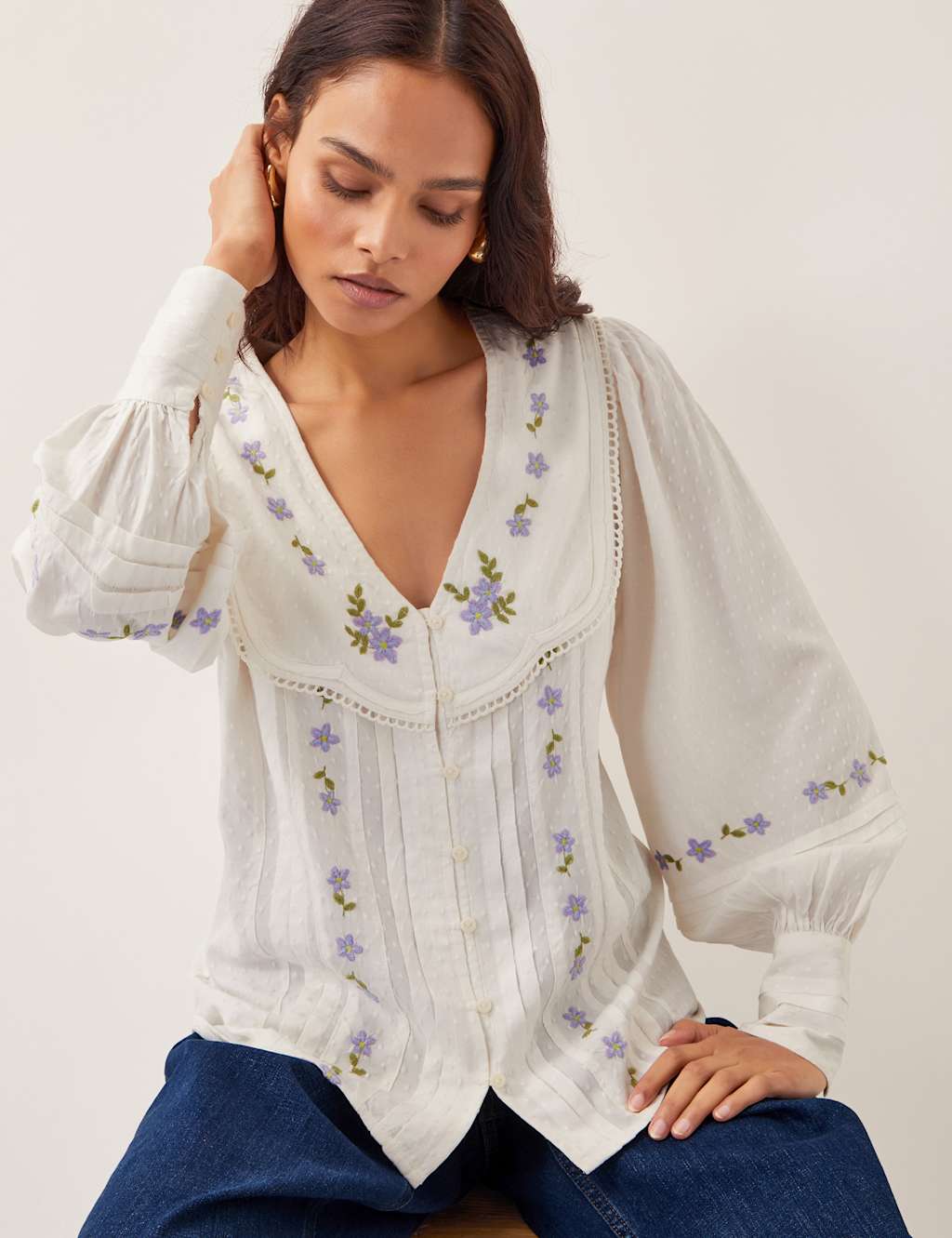 Embroidered V-Neck Blouse 2 of 4