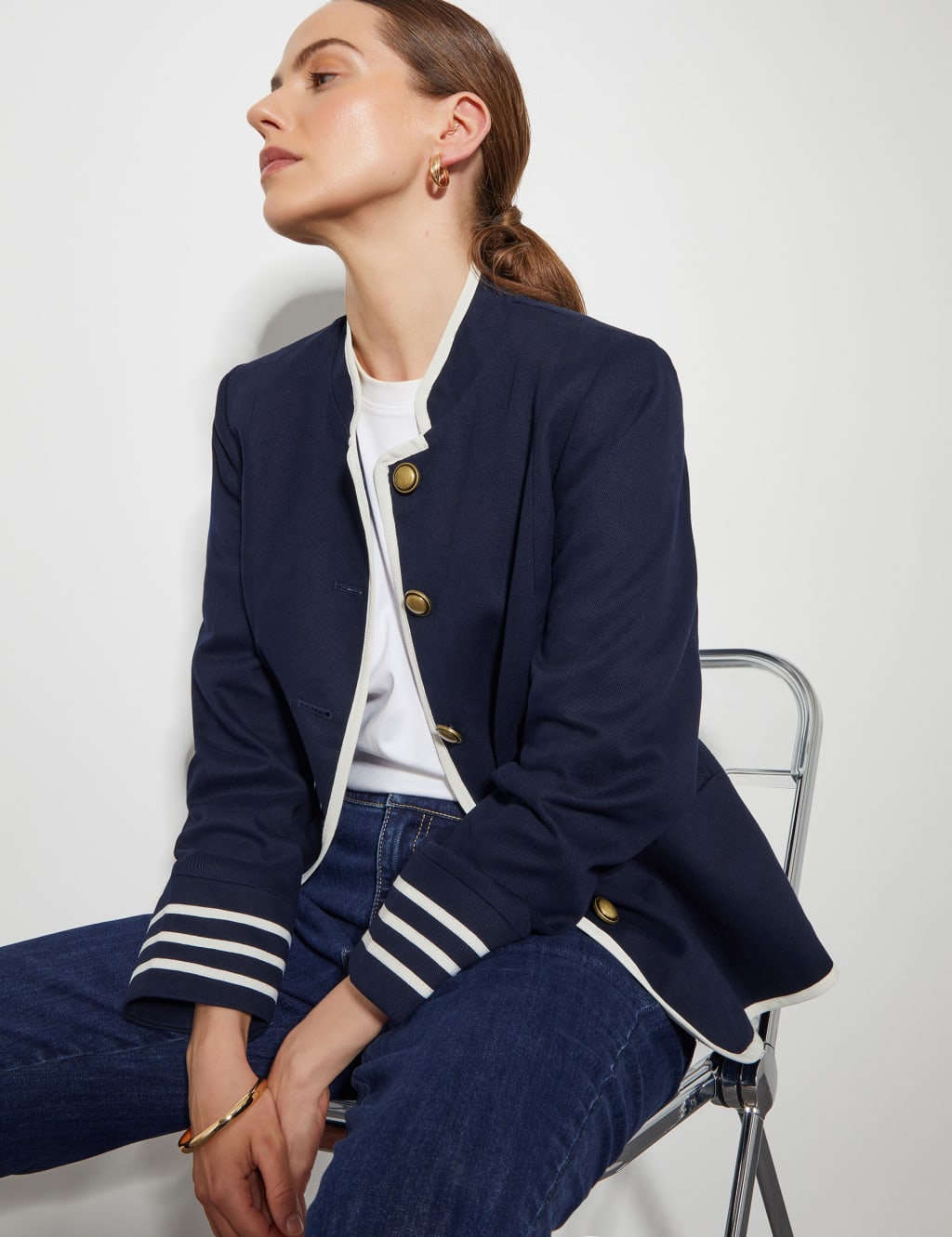 Striped double breasted blazer sales