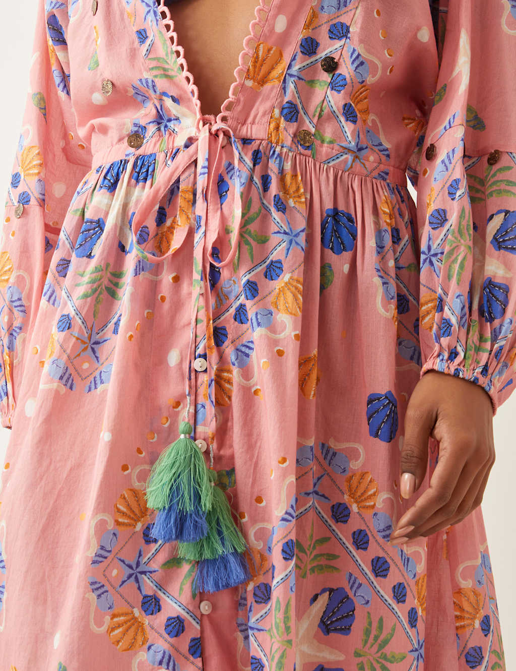 Pure Cotton V-Neck Midi Kaftan Dress 2 of 4