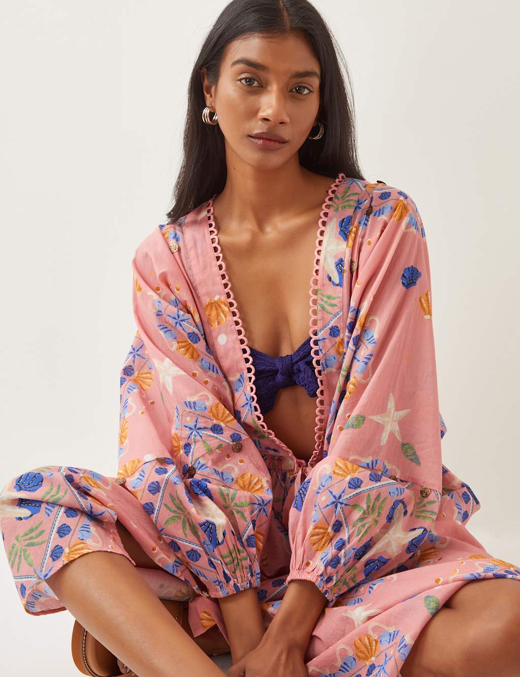 Pure Cotton V-Neck Midi Kaftan Dress 3 of 4