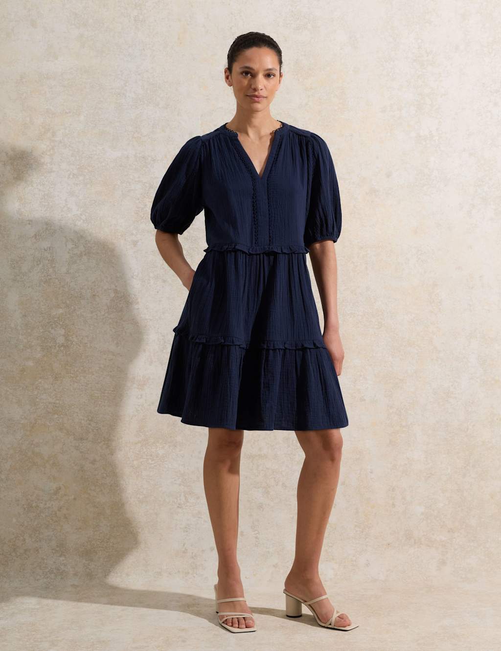 Pure Cotton V-Neck Mini Swing Dress 2 of 4