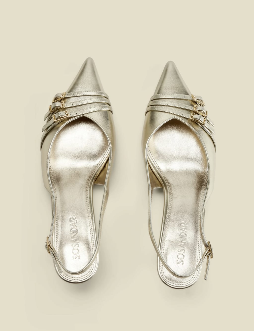 Leather Metallic Kitten Heel Slingback Shoes 2 of 4