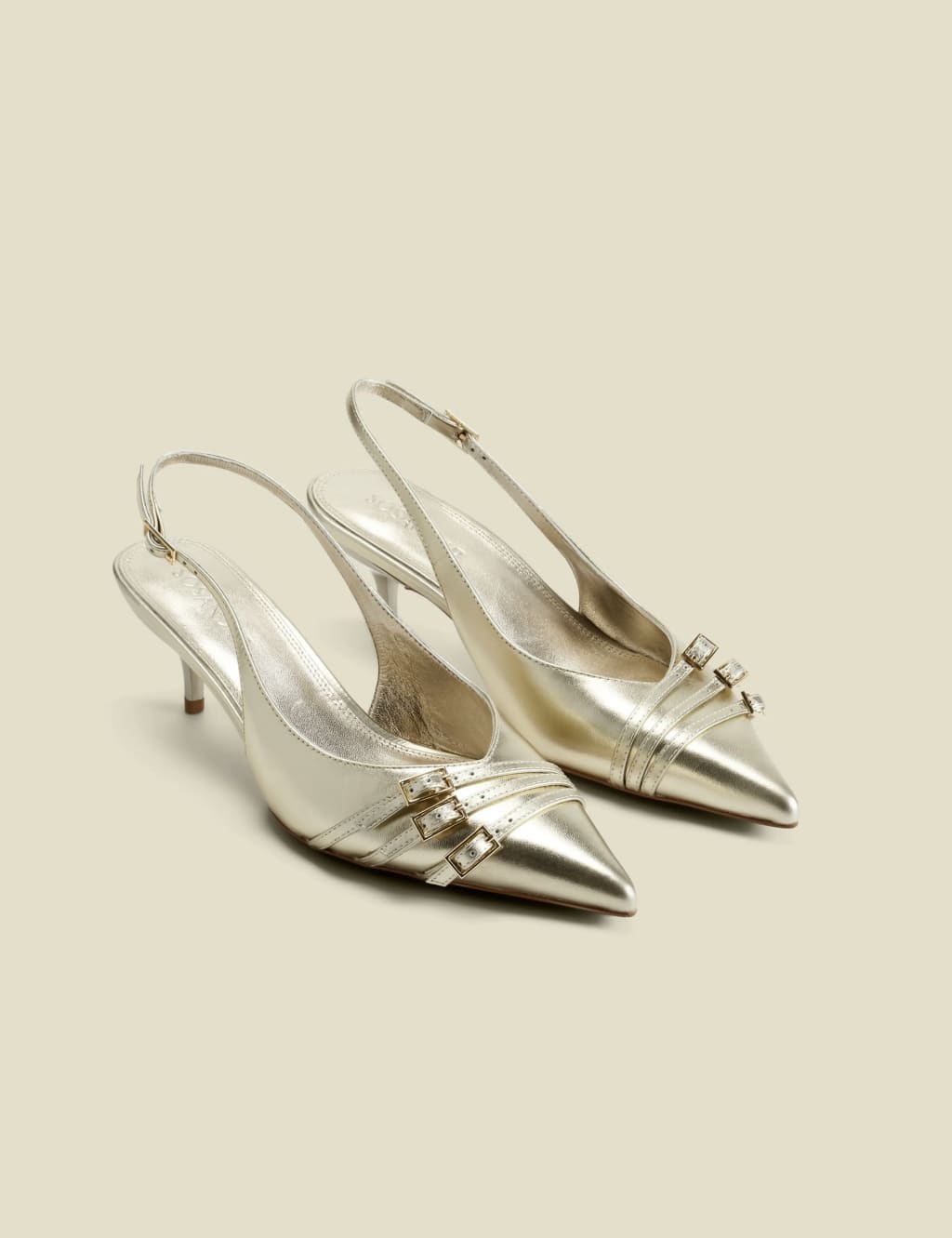 Leather Metallic Kitten Heel Slingback Shoes 3 of 4