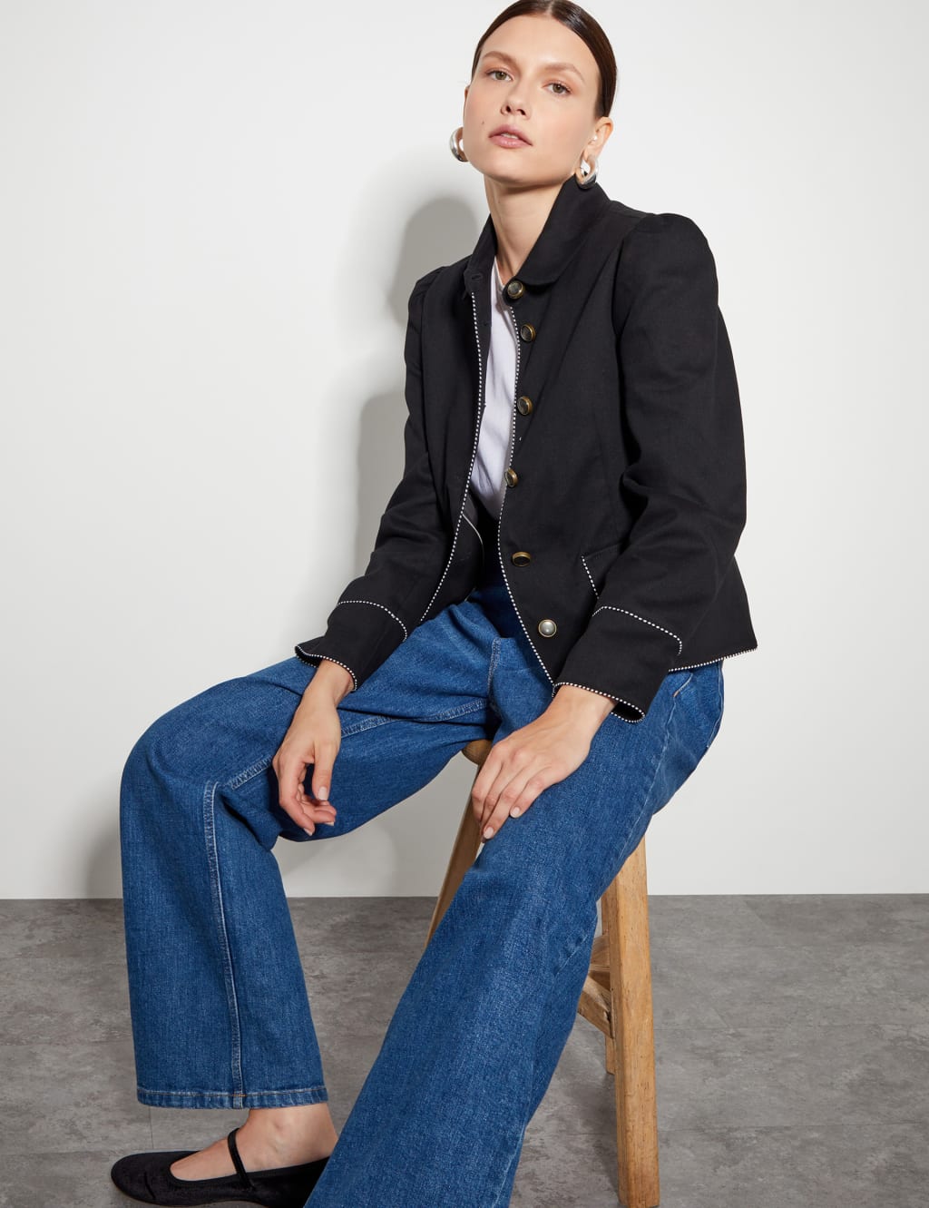 Pure Cotton Collared Short Jacket