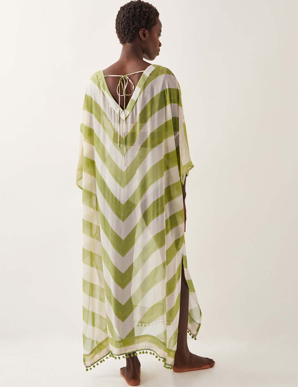 Striped V-Neck Tie Detail Maxi Kaftan 3 of 5