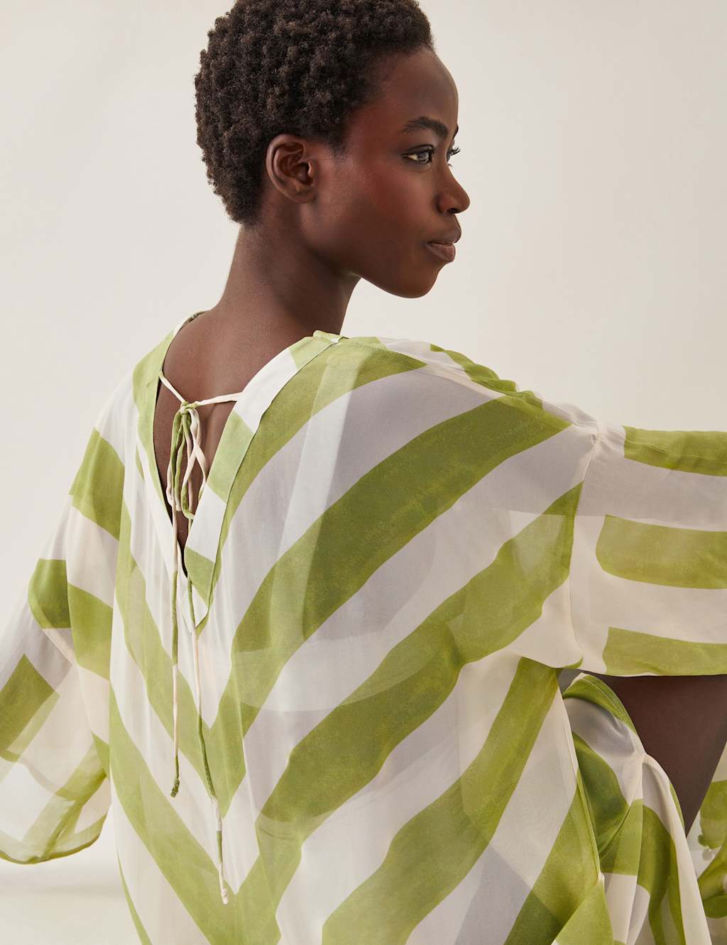 Striped V-Neck Tie Detail Maxi Kaftan 5 of 5