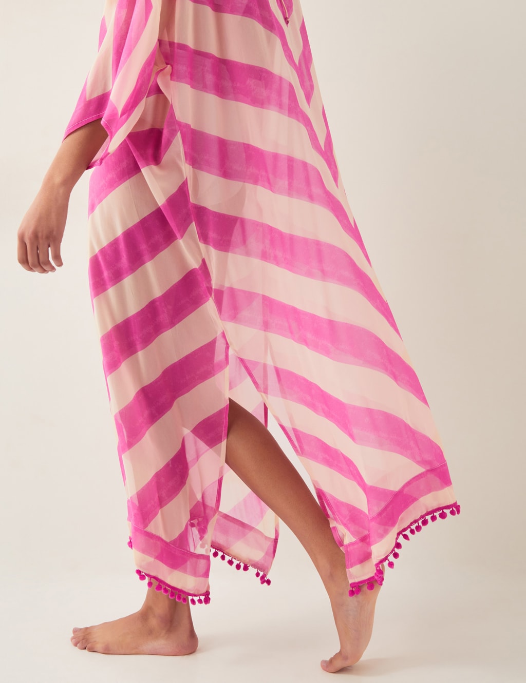 Striped V-Neck Midaxi Kaftan Beach Dress 2 of 4