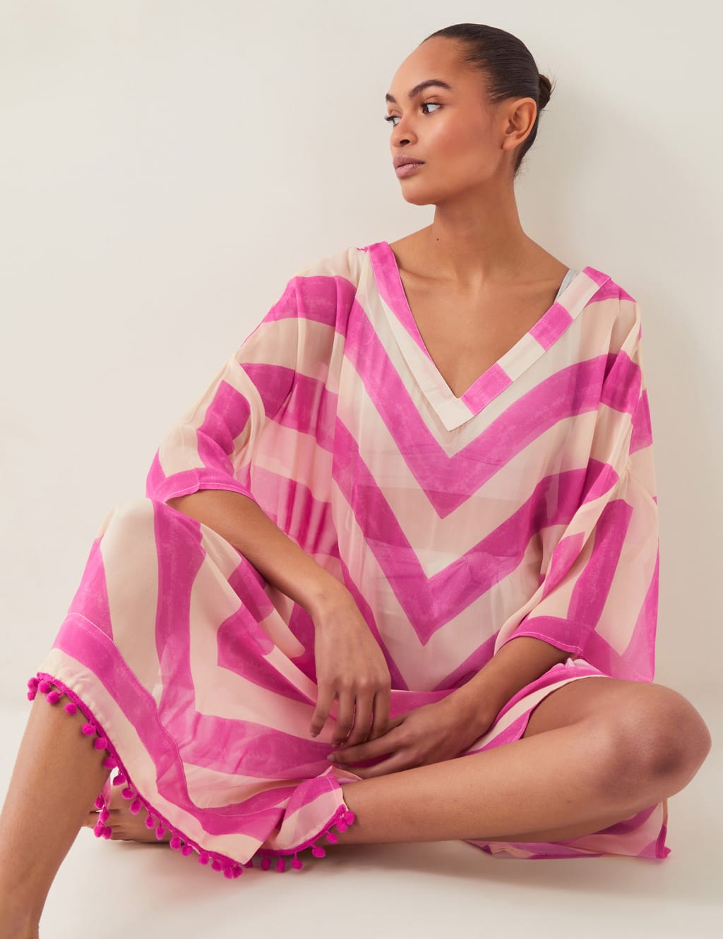 Striped V-Neck Midaxi Kaftan Beach Dress 3 of 4