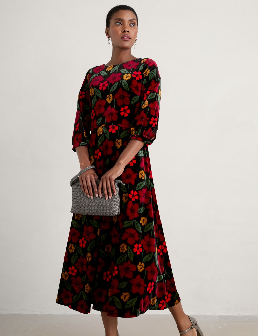 Velvet Floral Midi Waisted Dress Seasalt Cornwall M S