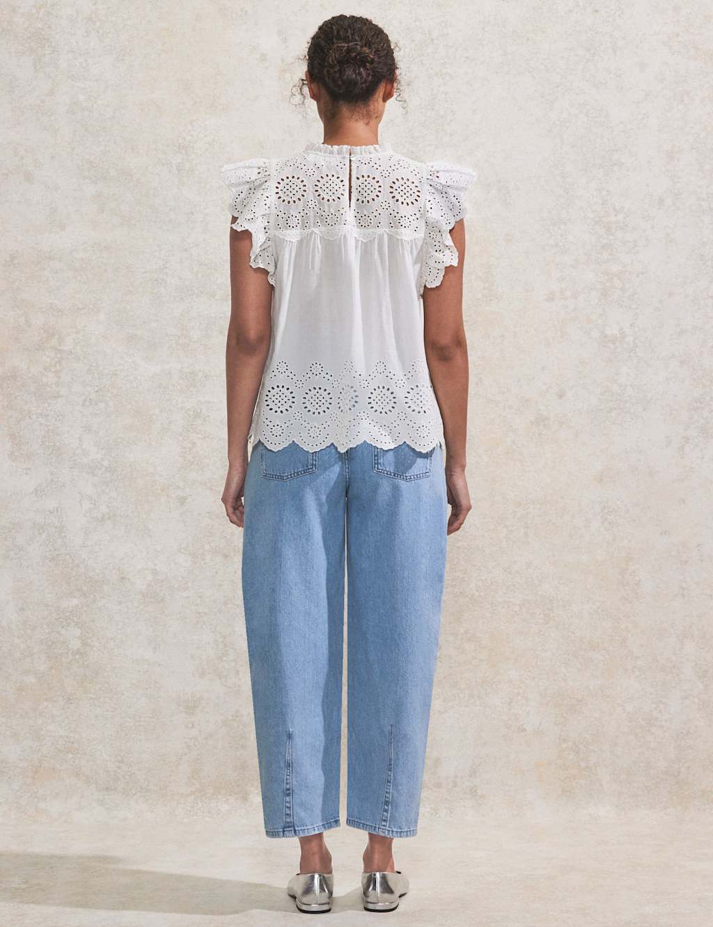 Pure Cotton Broderie Frill Detail Top 2 of 4