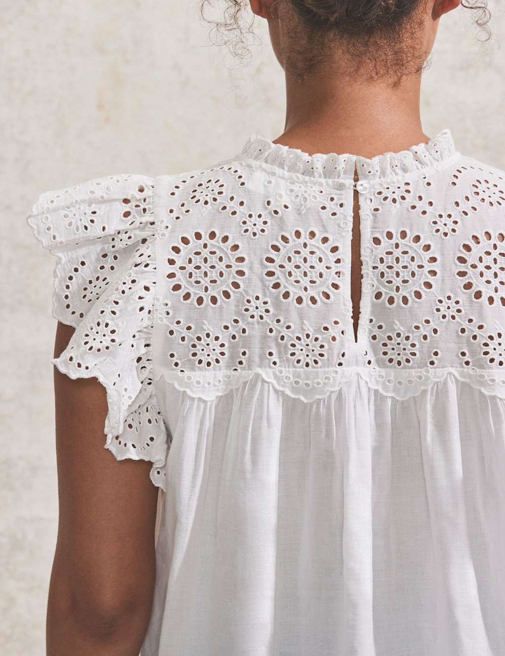 Pure Cotton Broderie Frill Detail Top 4 of 4