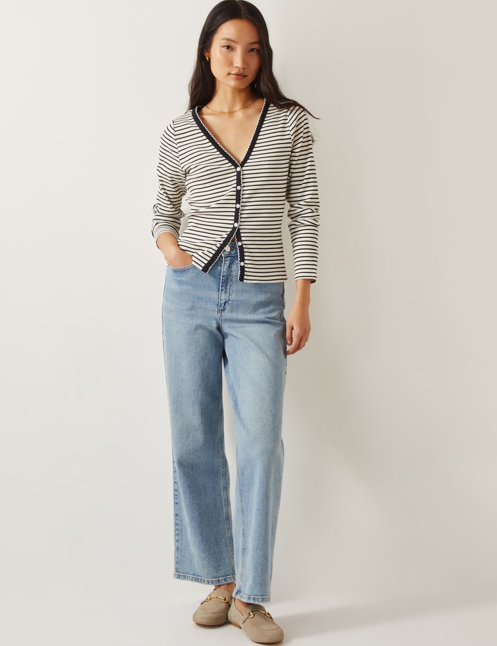 Cotton Rich Striped Button Through Top 3 of 4