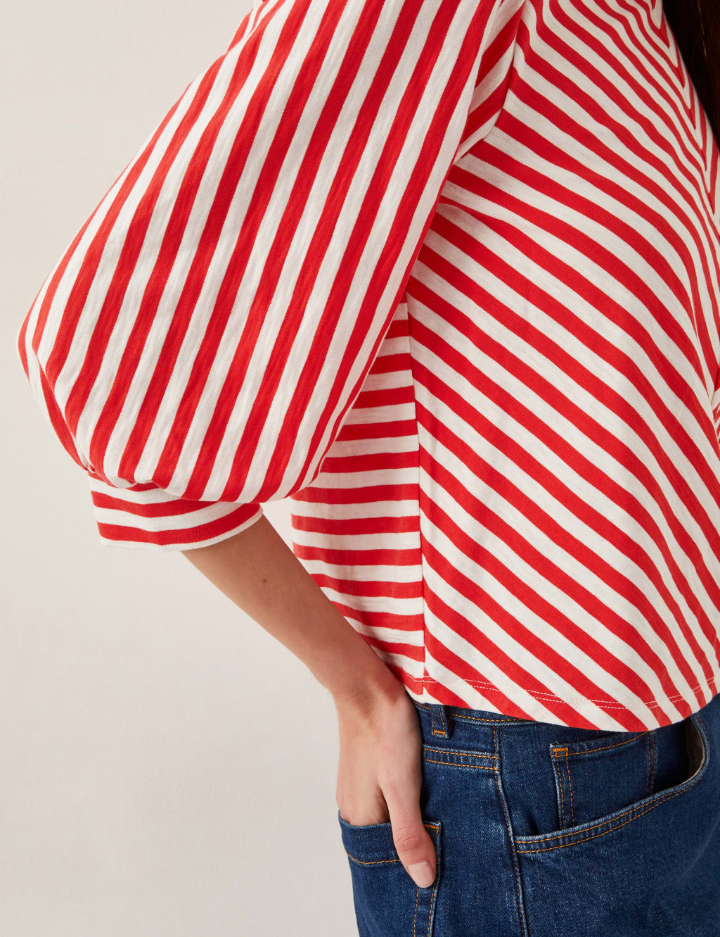 Pure Cotton Jersey Striped Puff Sleeve Top 3 of 4