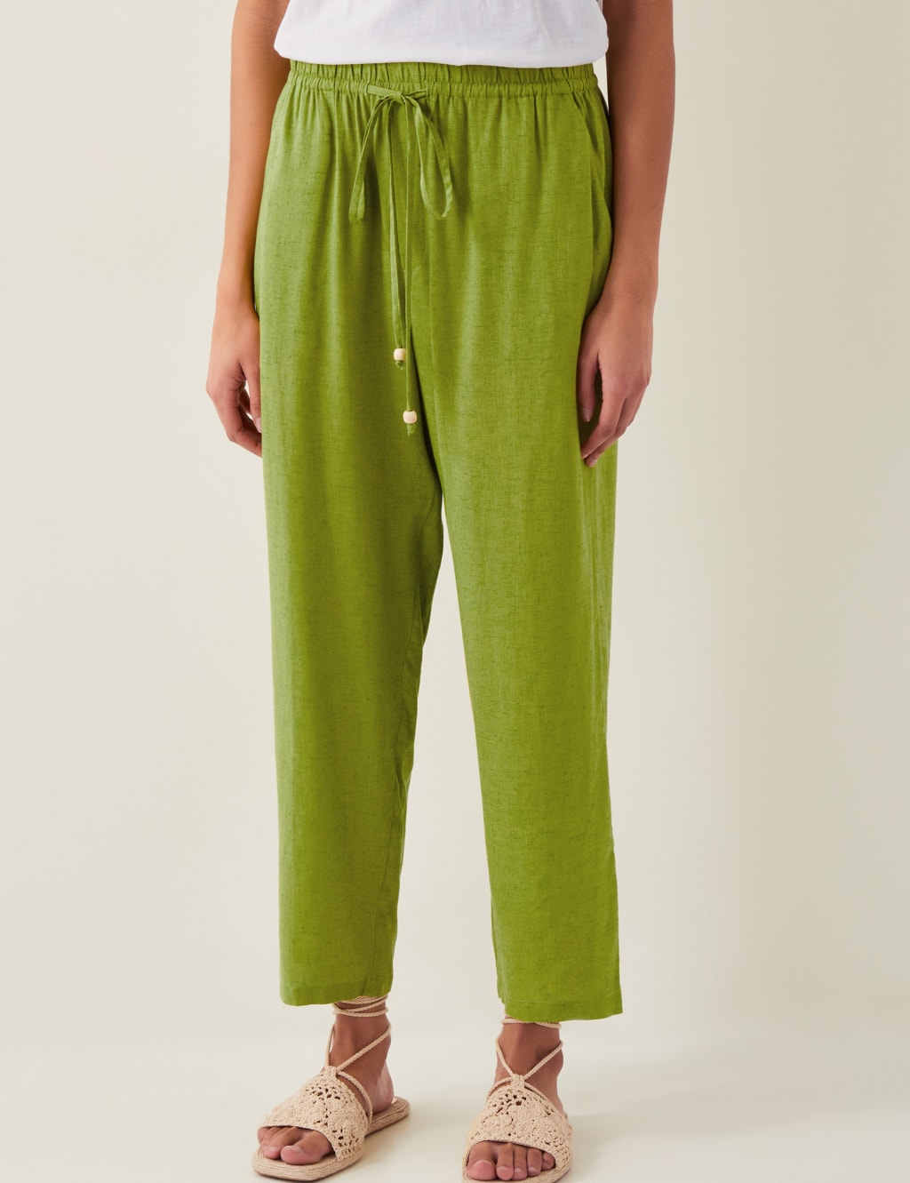 Drawstring Straight Leg Trousers with Linen 1 of 4