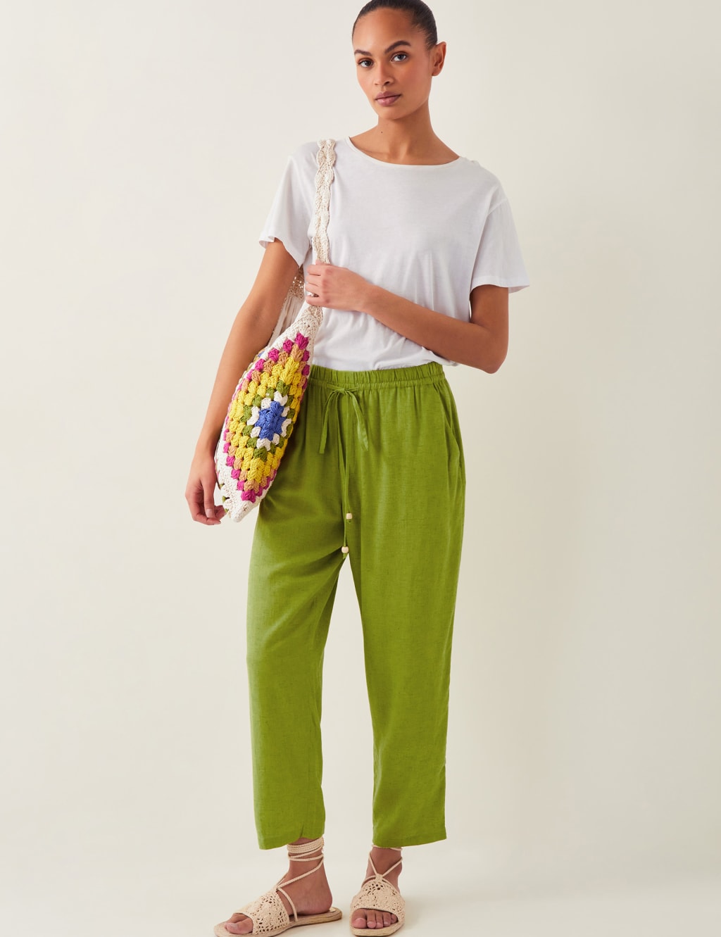 Drawstring Straight Leg Trousers with Linen 2 of 4