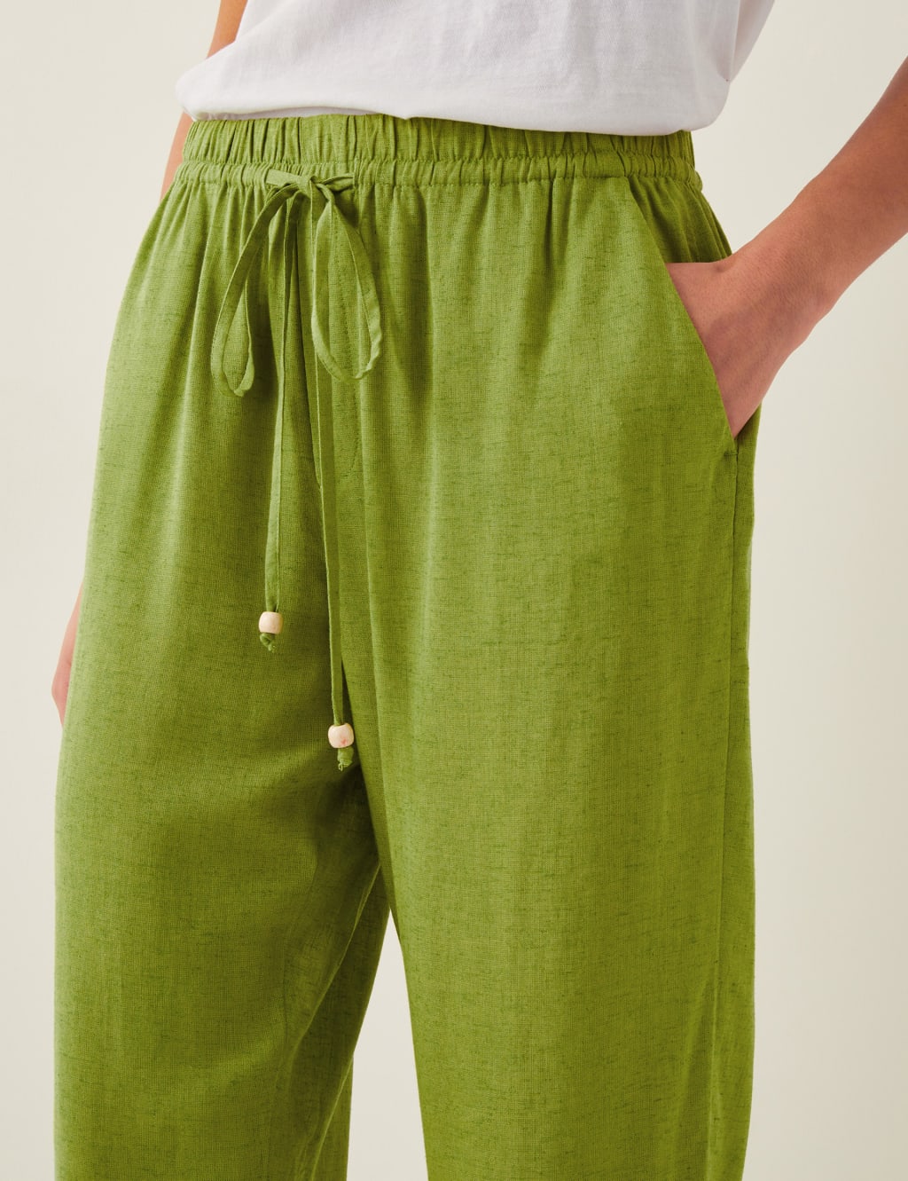 Drawstring Straight Leg Trousers with Linen 3 of 4