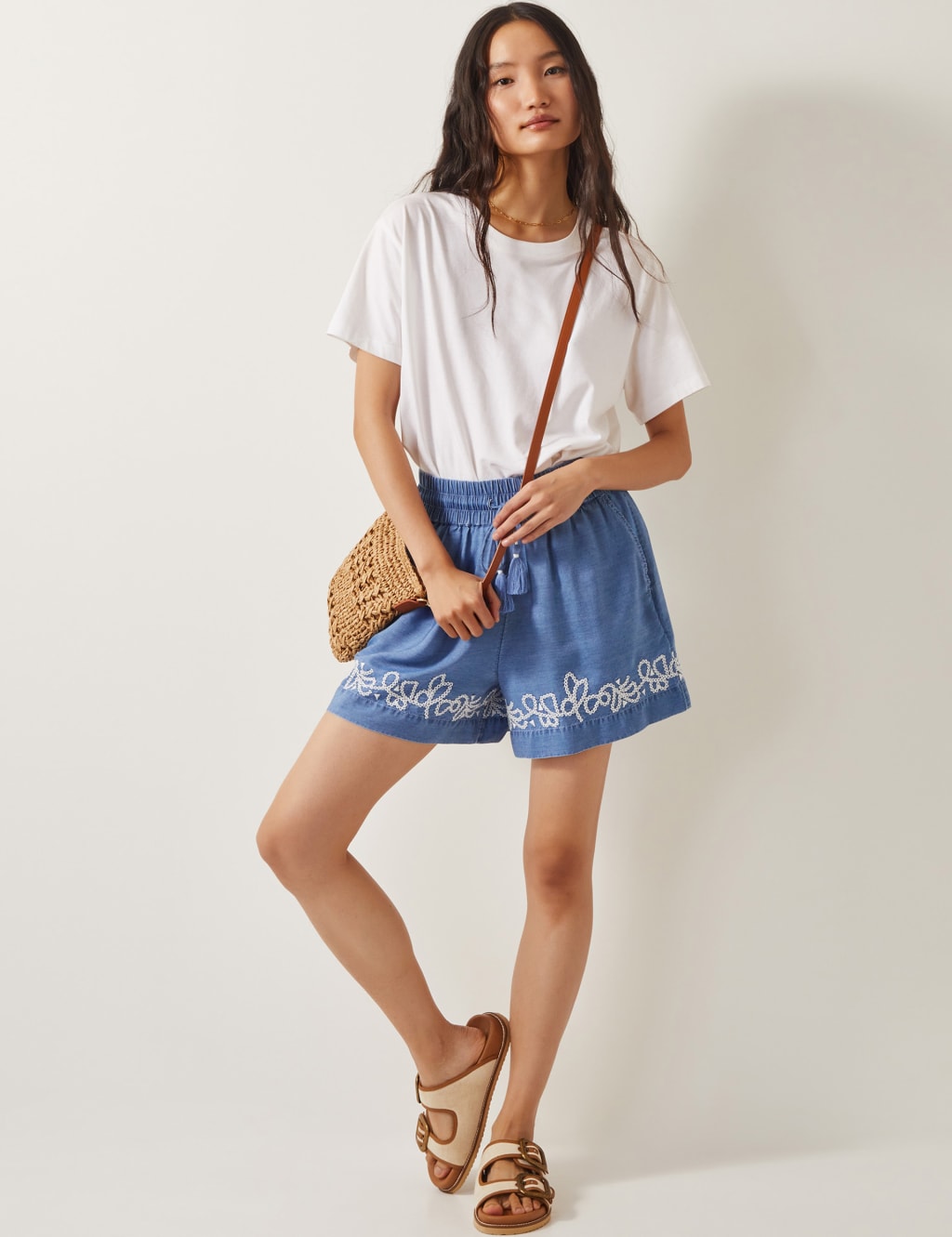 Pure Lyocell Embroidered High Waisted Shorts 4 of 5
