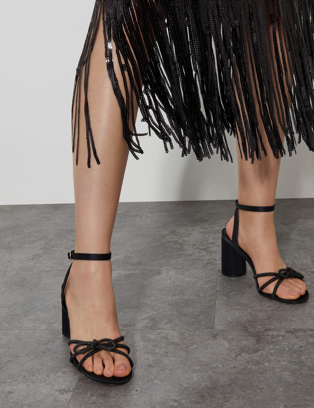 Sparkle Bow Block Heel Shoes